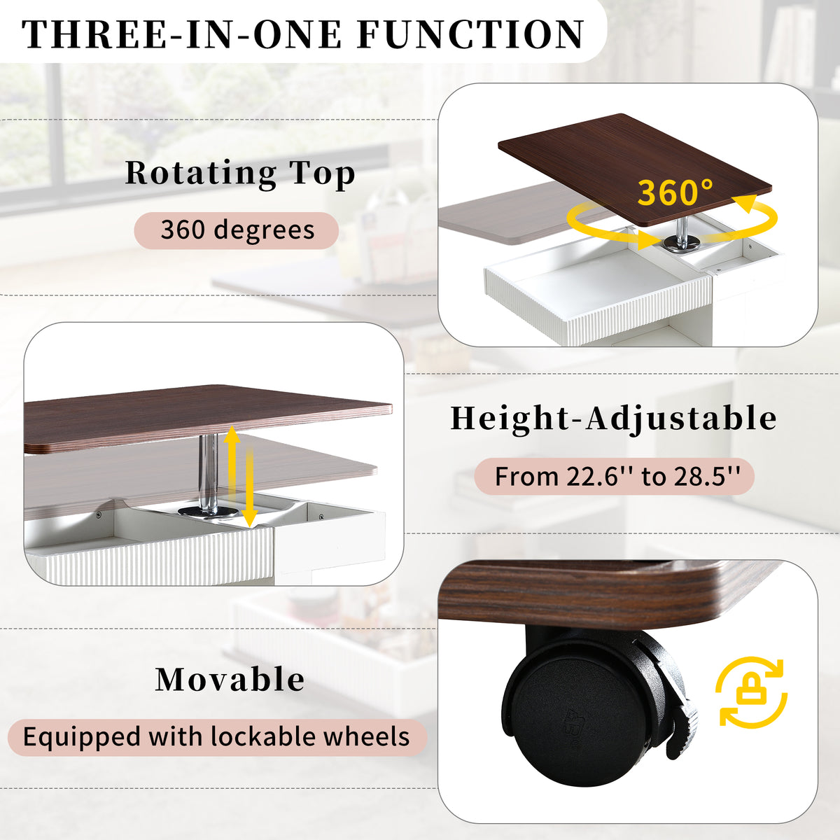 variant-group:rf-n724p292505k|Roomfitters Adjustable Sofa Side Table with Lift-Top, Rotating Surface and Storage on Wheels for Small Spaces, Brown