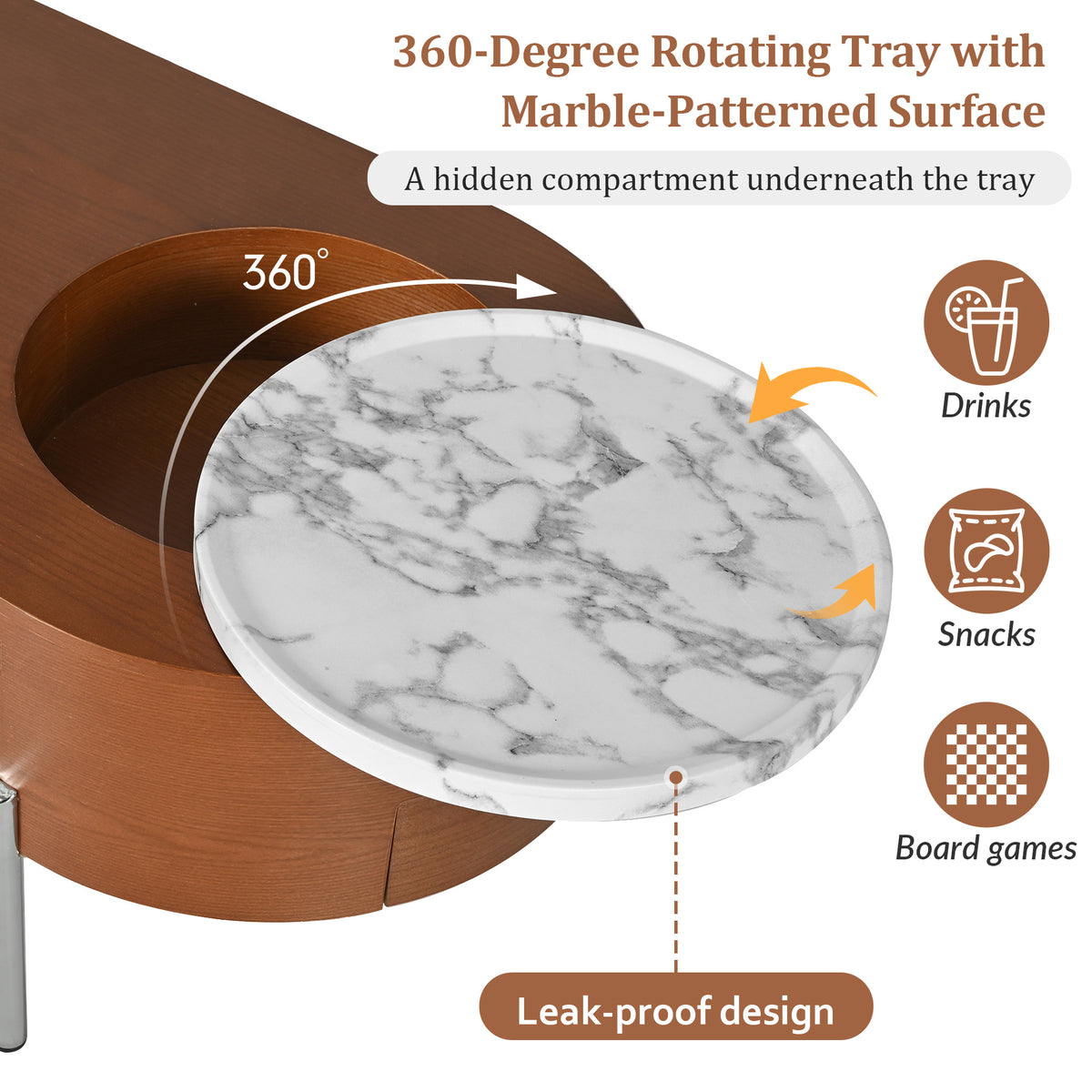 variant-group:rf-n724p228920d|Roomfitters Lift Top Oval Coffee Table with Rotating Marble Tray and Hidden Compartment, Brown