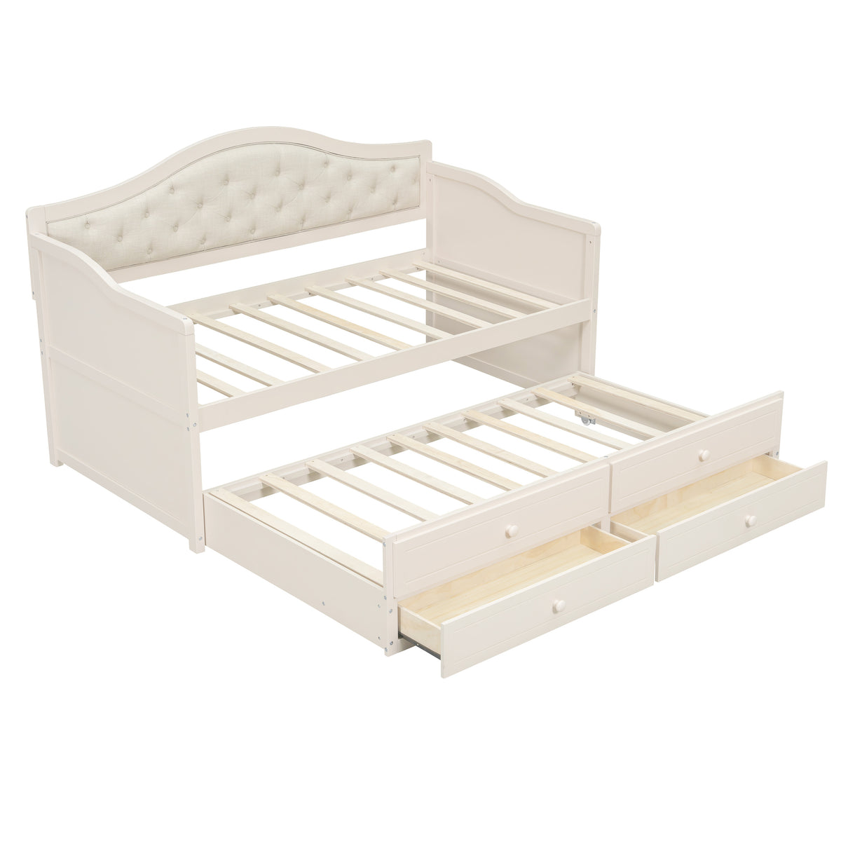 variant-group:rf-n733s346767a|Roomfitters Twin Daybed with Trundle, Wooden Sofa Bed with 2 Storage Drawers & Tufted Backrest, Beige