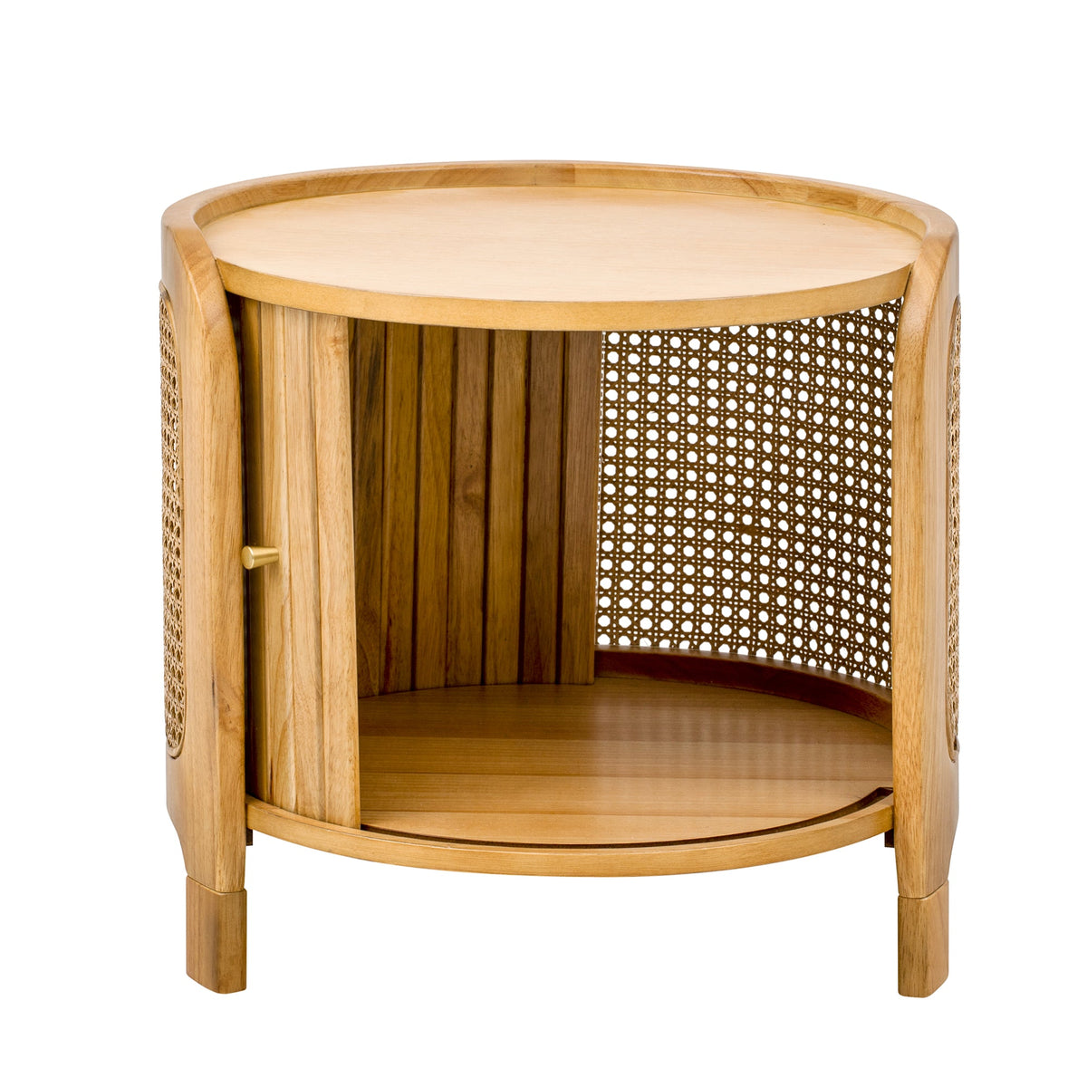 Roomfitters Modern Round Rotating Coffee Table with Woven PE Rattan Details, Antique Brown Roomfitters