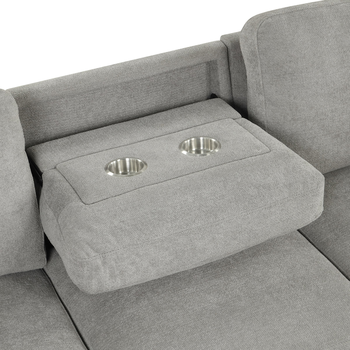 variant-group:rf-n711wy000467aae|Roomfitters 90" L-Shaped Sectional Sleeper Sofa with Storage Chaise and Pull Out Bed, Fold Down Cup Holder Table, Grey