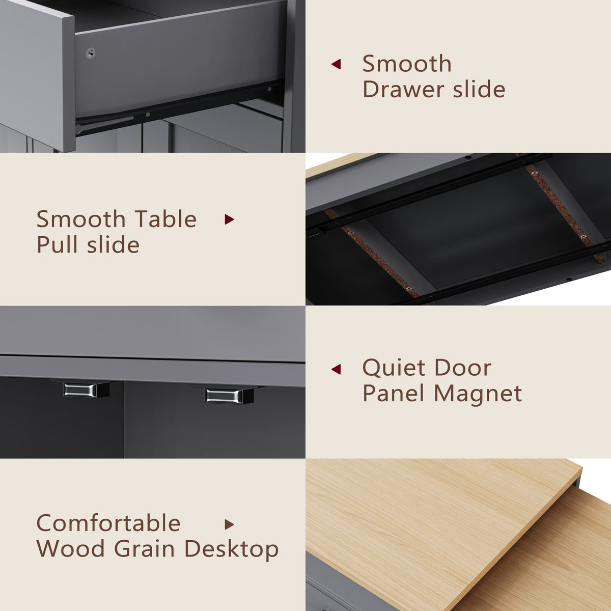 variant-group:rf-n707s000009g|Roomfitters 74.5" Kitchen Island with Extendable Table, Rolling Cart with Spice Rack, Storage Cabinet, Grey