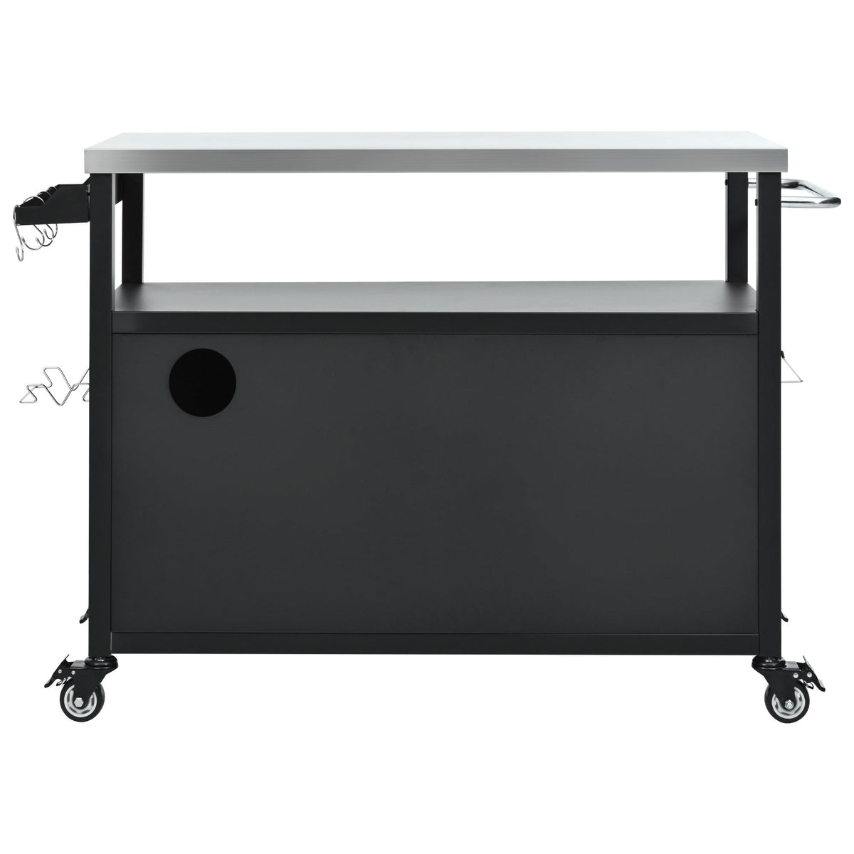 Roomfitters 54.5" Outdoor Kitchen Island with Stainless Steel Top, Rolling Grill Prep Cart with Propane Tank Storage, Black