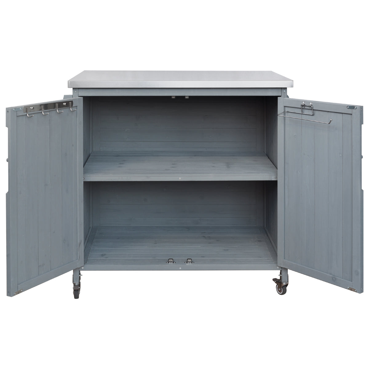 variant-group:rf-n707p370287g|Roomfitters 42.1" Grill Cart, Outdoor Kitchen Island with Stainless Steel Top, BBQ Prep Station with Spice Rack, Grey+Blue