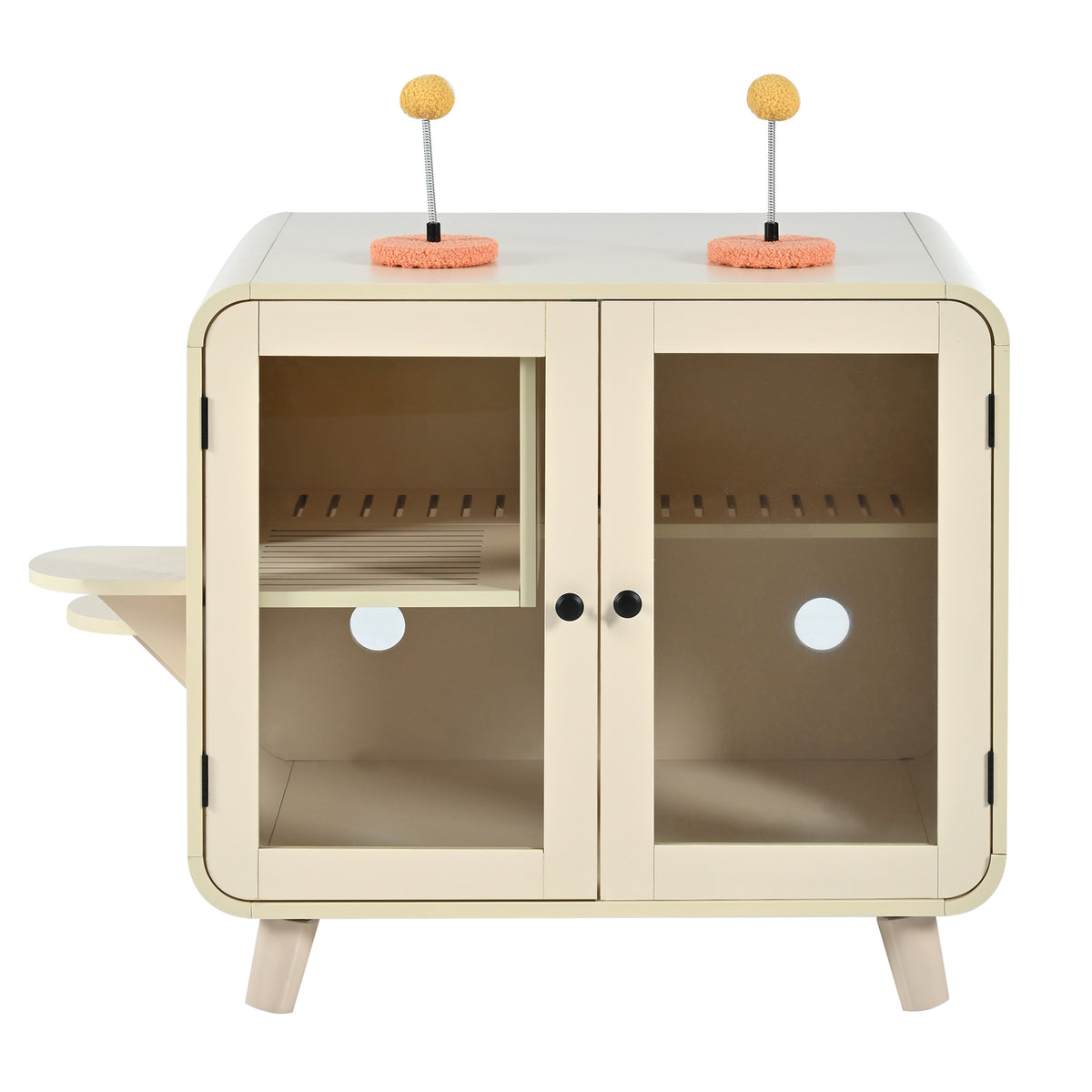 variant-group:rf-n704p419240a|Roomfitters Retro TV-Style Hidden Cat Litter Box Enclosure with App Controlled RGB LED Lights and Stairs Beige