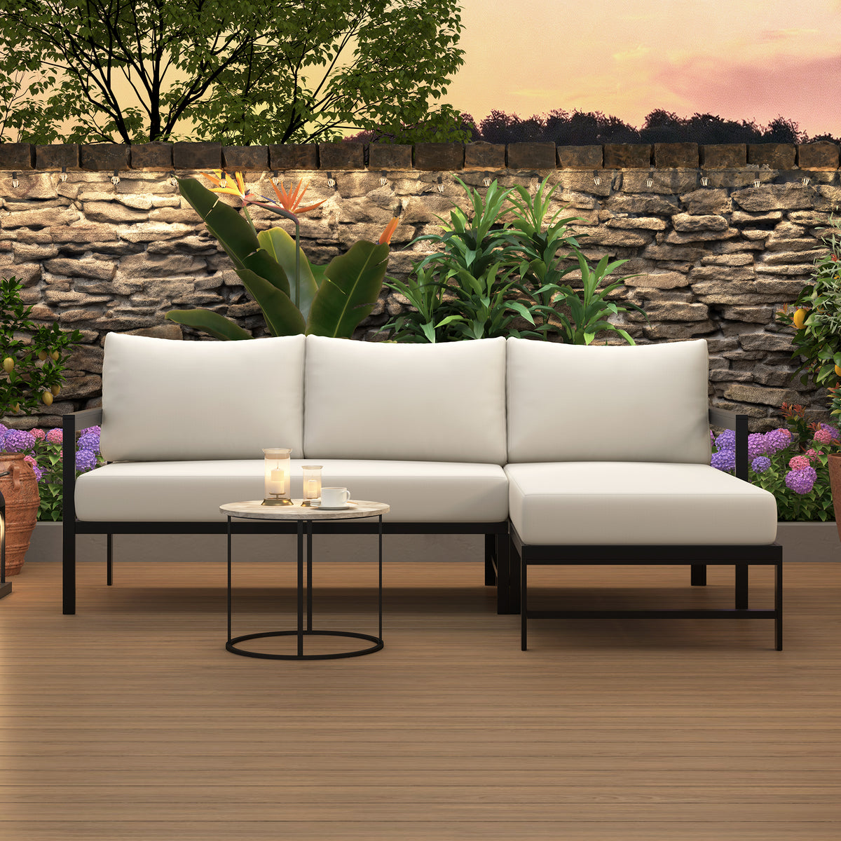 variant-group:rf-n711wy000480aaa|Roomfitters Modern L-Shaped Outdoor Sectional Sofa, 3-Seater Patio Conversation Couch, Beige Cushions, Iron Frame