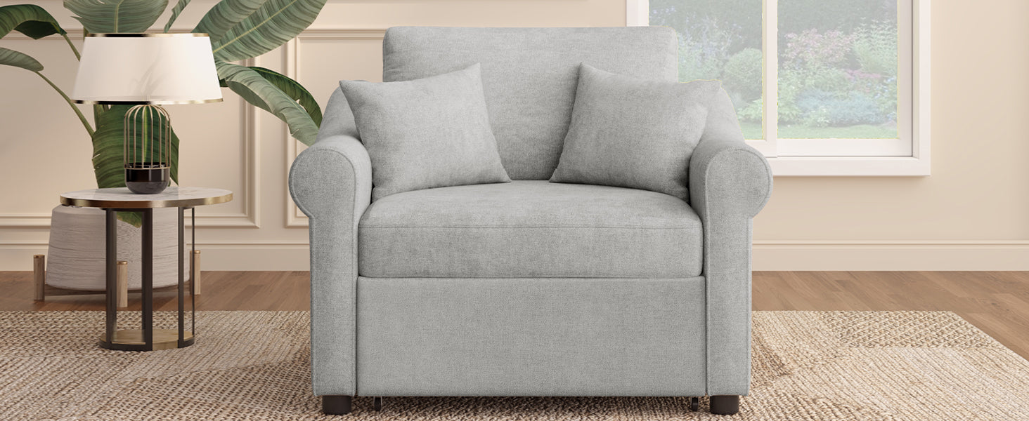 variant-group:rf-n701bs701p468429e|Roomfitters Chenille Convertible Sleeper Chair, 3 in 1 Single Sofa Bed Lounger, Adjustable Backrest Pull Out Bed, Gray