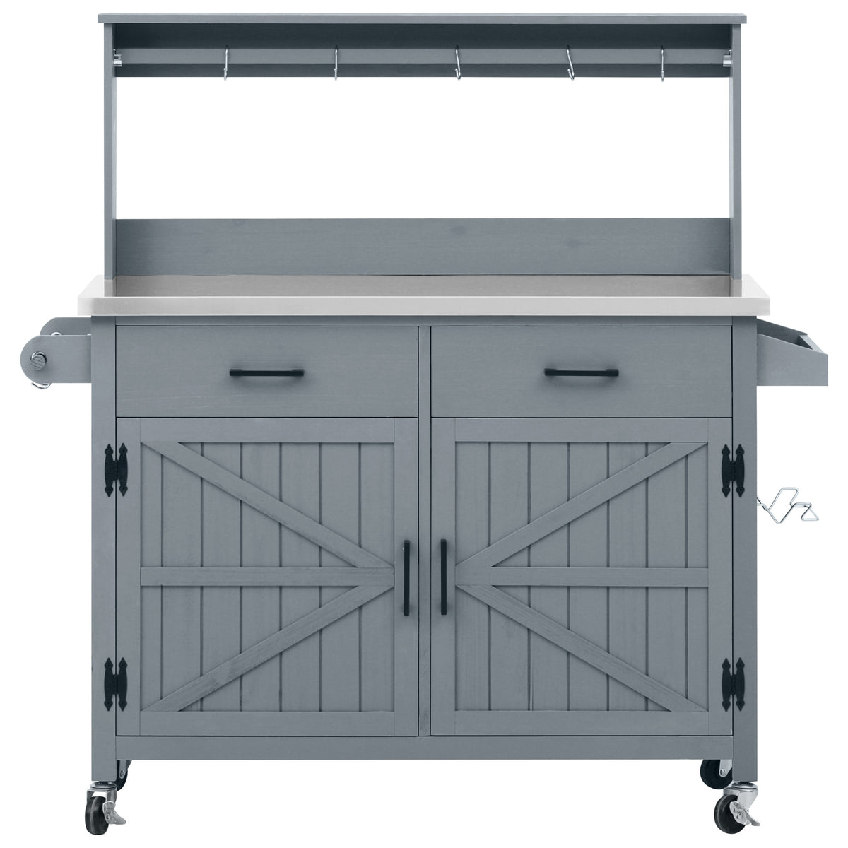 variant-group:rf-n707p409087g|Roomfitters 54.1" Grill Cart, Outdoor Kitchen Prep Station with Stainless Steel Top and Propane Tank Storage, Grey+Blue