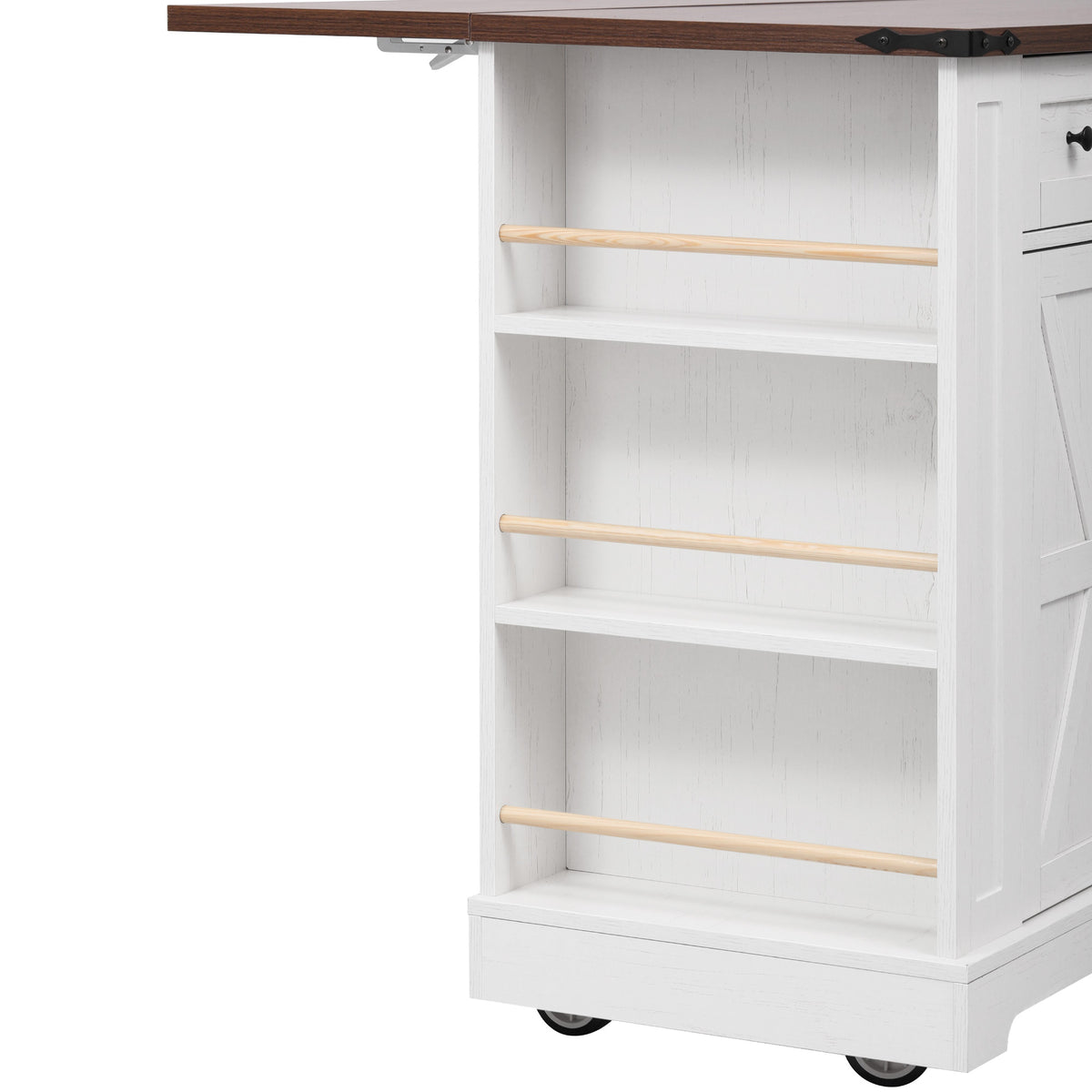 variant-group:rf-n707s263637w|Roomfitters 53" Kitchen Island with Power Outlet, 4 Doors and 3 Drawers, Rolling Storage Cabinet with Glass Doors, White