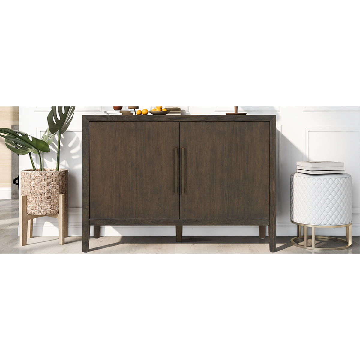 variant-group:rf-n711p410389b|Roomfitters 47.25-Inch Farmhouse Sideboard, 2-Door Buffet Cabinet, Dark Brown Wooden Storage Console, Metal Handles