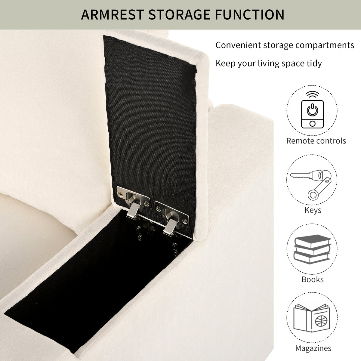 variant-group:rf-n711wy000413aaa|Roomfitters Upholstered Modular Sofa with Storage Space, USB Charging Ports, Wireless Charging, Built-in Bluetooth Speaker, Sectional Sofa for Living Room and Apartment, Beige