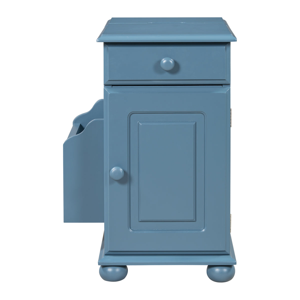 variant-group:rf-n724p293133m|Roomfitters Vintage Sofa Side Table with USB Ports, Flip Top, Cup Holders and Bookshelf Storage for Small Spaces, Navy Blue