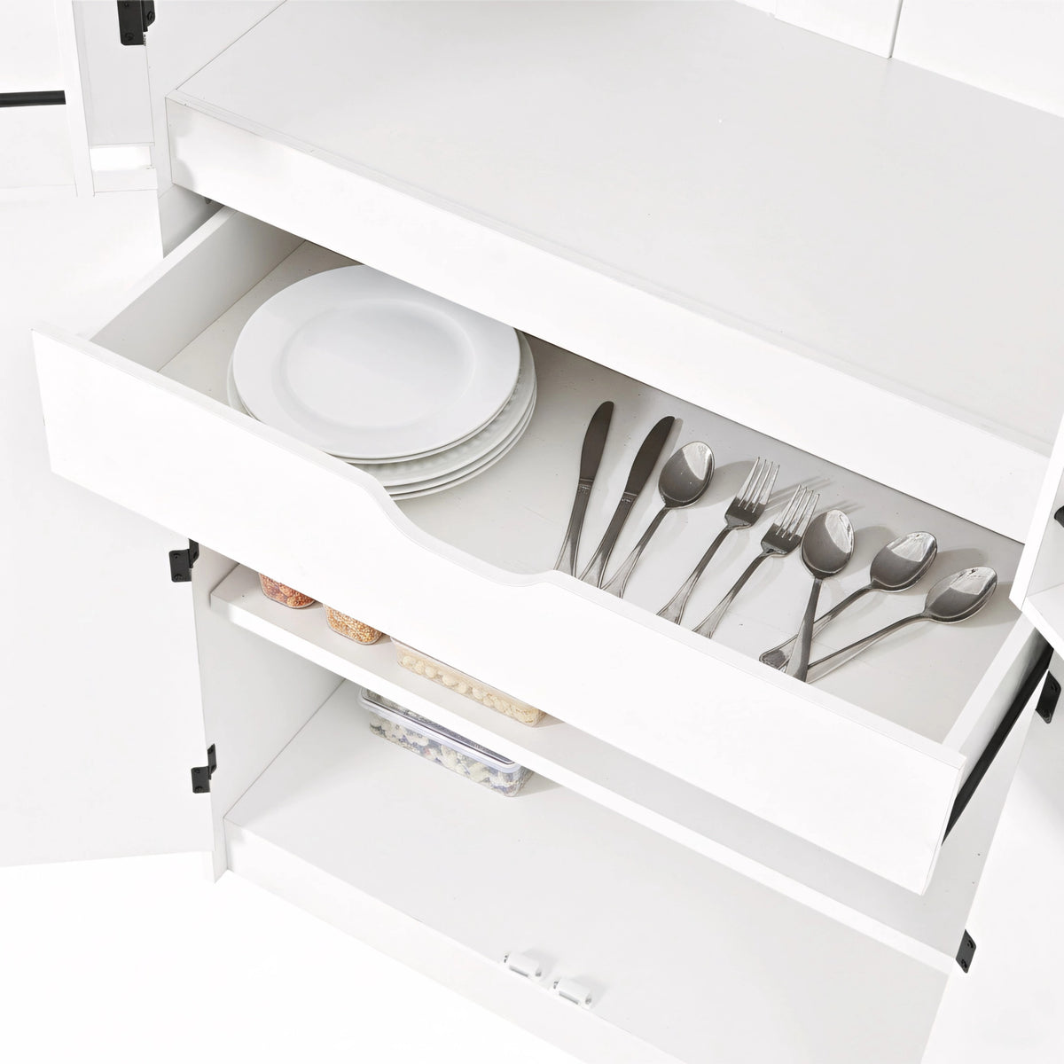 variant-group:rf-n707s000021w|Roomfitters 72" Tall Farmhouse Kitchen Pantry Cabinet with Curved Profile & 8 Door Shelves, White