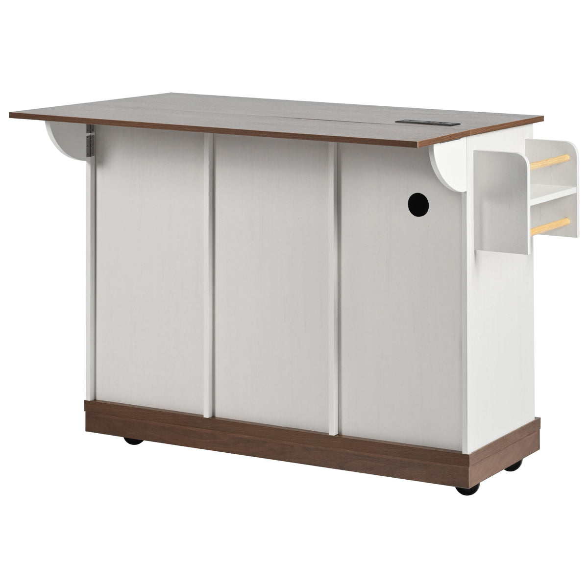 variant-group:rf-n707p288229w|Roomfitters 55.5" Rolling Kitchen Island with Drop Leaf, Mobile Kitchen Storage Cart with Sliding Barn Door, Power Outlets, White