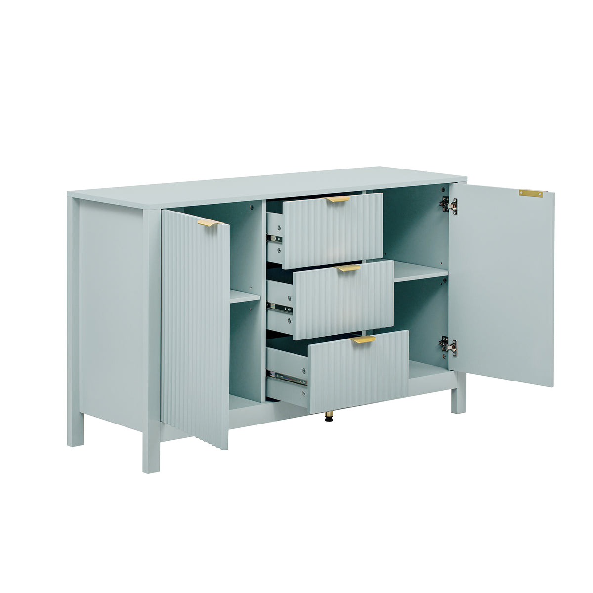 variant-group:rf-n711p269066c|Roomfitters Sideboard Buffet Cabinet with 3 Drawers, Mid-century Modern Fluted Accent Storage for Kitchen & Dining, Cyan