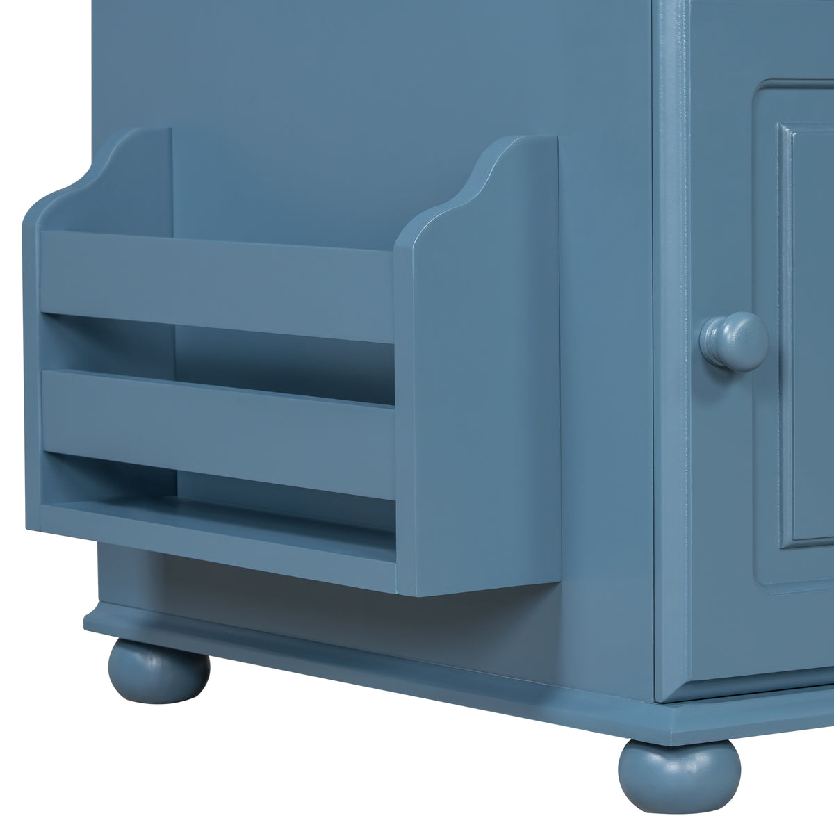 variant-group:rf-n724p293133m|Roomfitters Vintage Sofa Side Table with USB Ports, Flip Top, Cup Holders and Bookshelf Storage for Small Spaces, Navy Blue