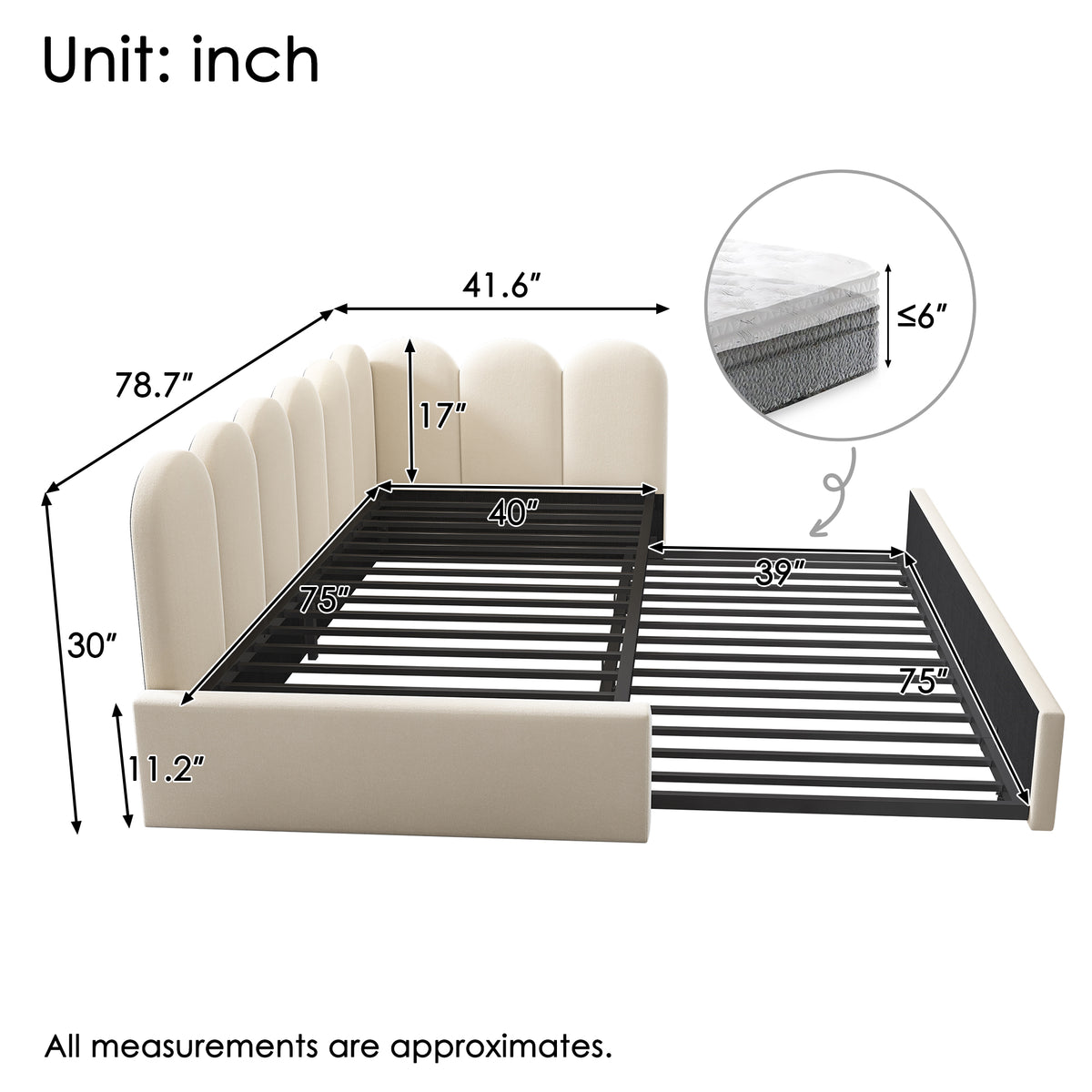 variant-group:rf-n736aa20362122b|Roomfitters Velvet Upholstered Twin Daybed with Pull Out Trundle, Sofa Bed with Metal Slat Frame, Beige