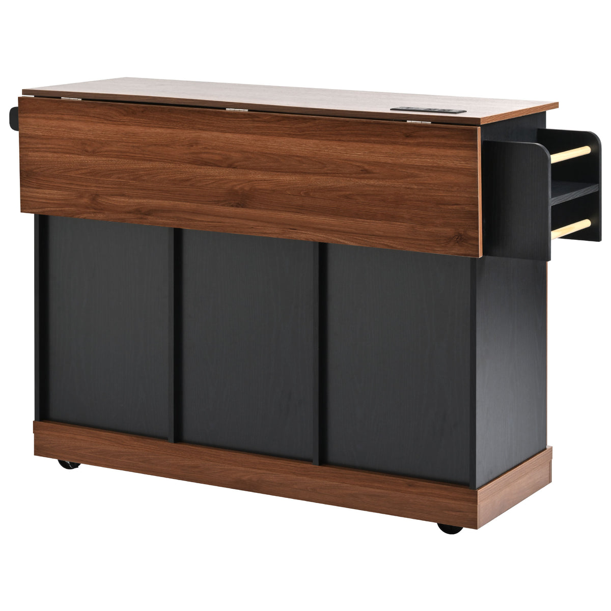 variant-group:rf-n707p288229b|Roomfitters 55.5" Rolling Kitchen Island with Drop Leaf, Mobile Kitchen Storage Cart with Sliding Barn Door, Power Outlets, Black