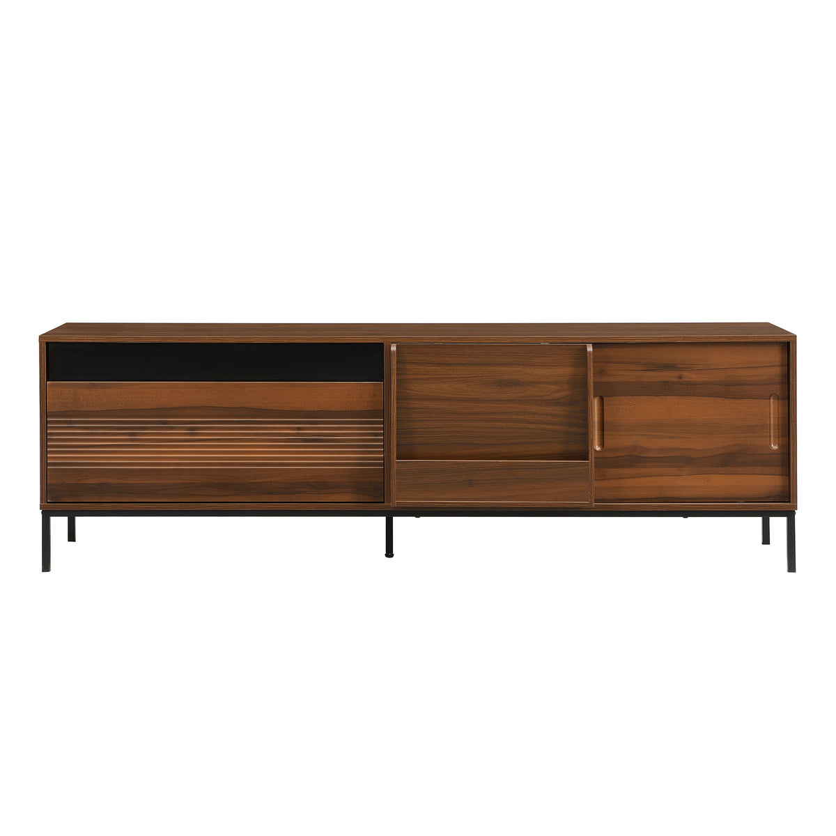 variant-group:rf-n724p360370d|Roomfitters Mid-Century Modern 70" TV Stand Console with Sliding Doors, Brown