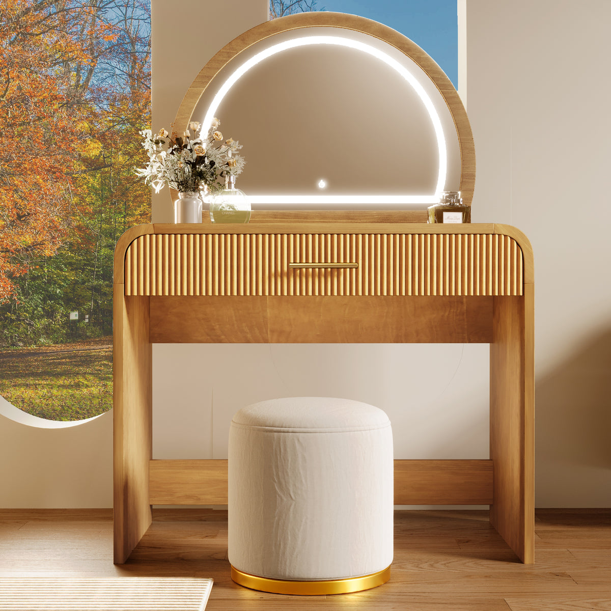variant-group:rf-n704p196658n|Roomfitters 39-Inch Makeup Vanity Table with Touch Screen Lighted Mirror, Dressing Table with Drawer for Bedroom, Natural