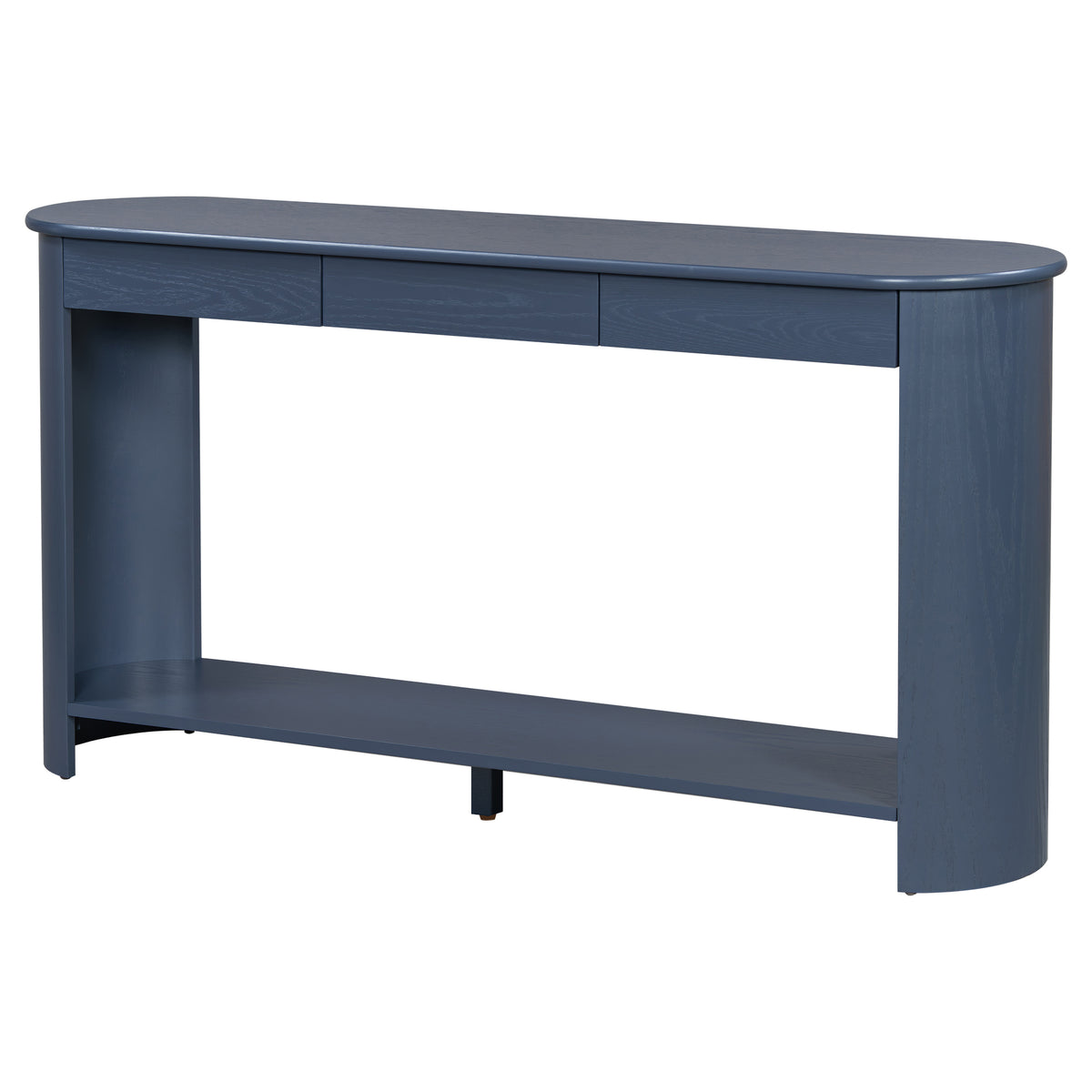variant-group:rf-n711p395523c|Roomfitters Modern Farmhouse Navy Blue Oak Veneer Semi-Circular Console Table with 3 Drawers and Open Bottom Storage Shelf