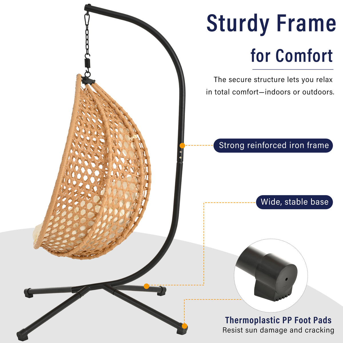 variant-group:rf-n711p255131q|Roomfitters Hanging Egg Chair with Stand, Rattan Wicker Swing Chair with Cushion for Indoor Outdoor Patio Balcony, Beige