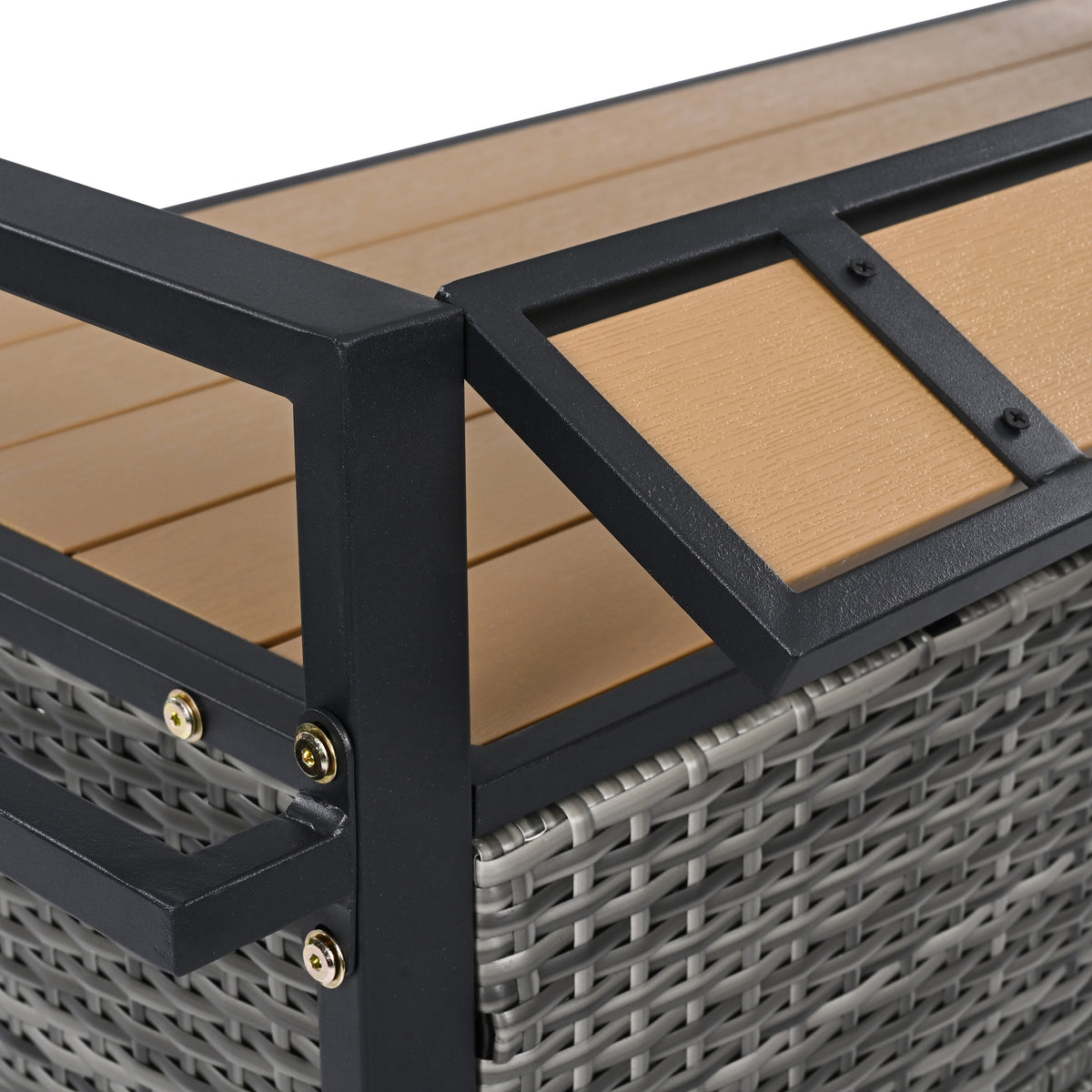 variant-group:rf-n707p233747g|Roomfitters 52.8" Wicker Outdoor Grill Cart with Plastic Wood Table, Rolling Island with Storage Cabinet, Double Handles, Grey
