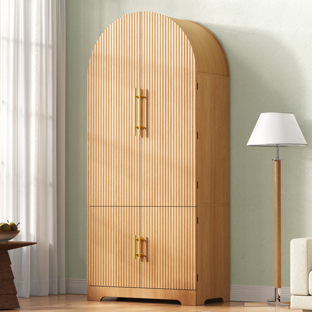 variant-group:rf-n707s000020y|Roomfitters 72" Tall Arched Kitchen Pantry Cabinet with Fluted Doors & Hidden Drawer, Natural