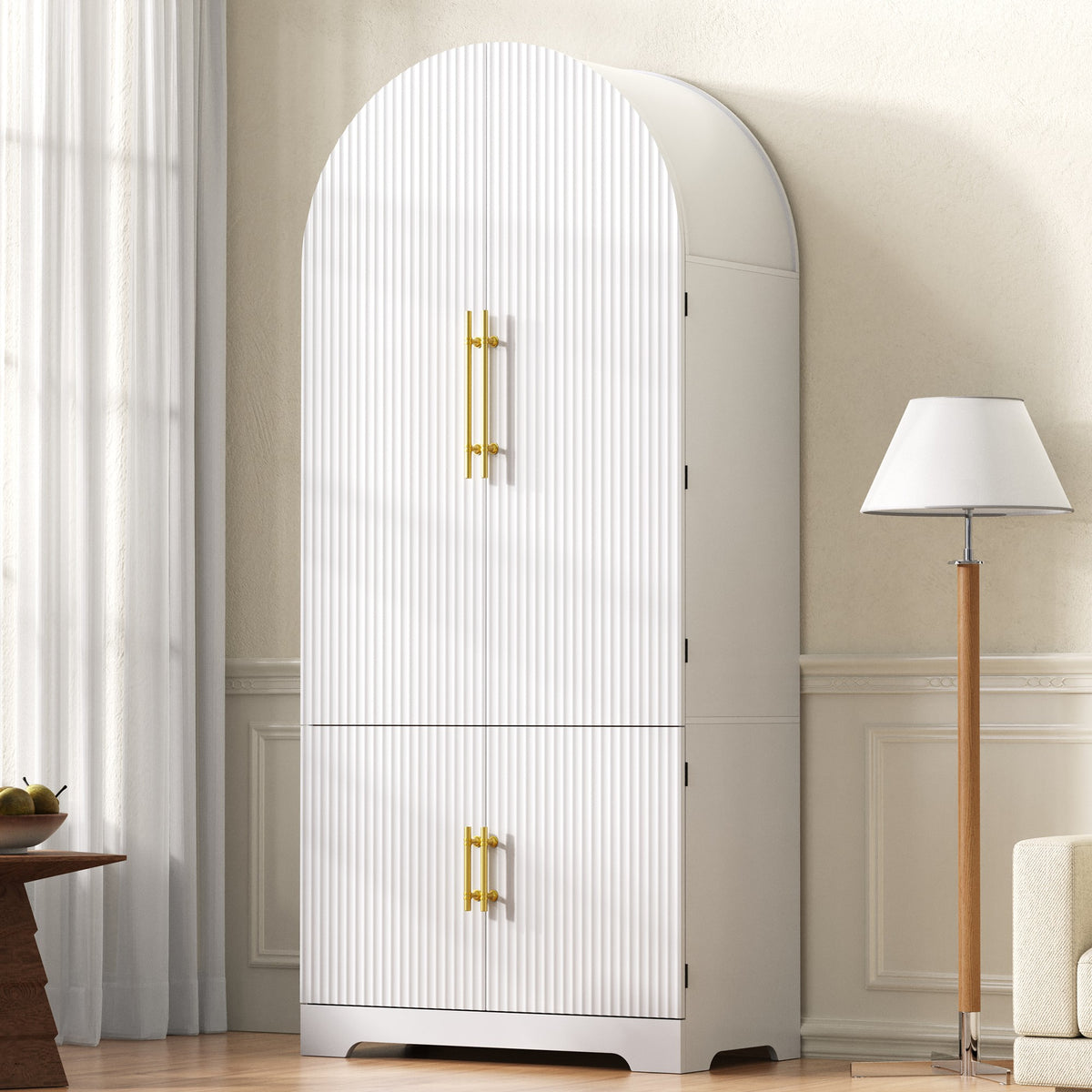 variant-group:rf-n707s000020w|Roomfitters 72" Tall Arched Kitchen Pantry Cabinet with Fluted Doors & Hidden Drawer, White