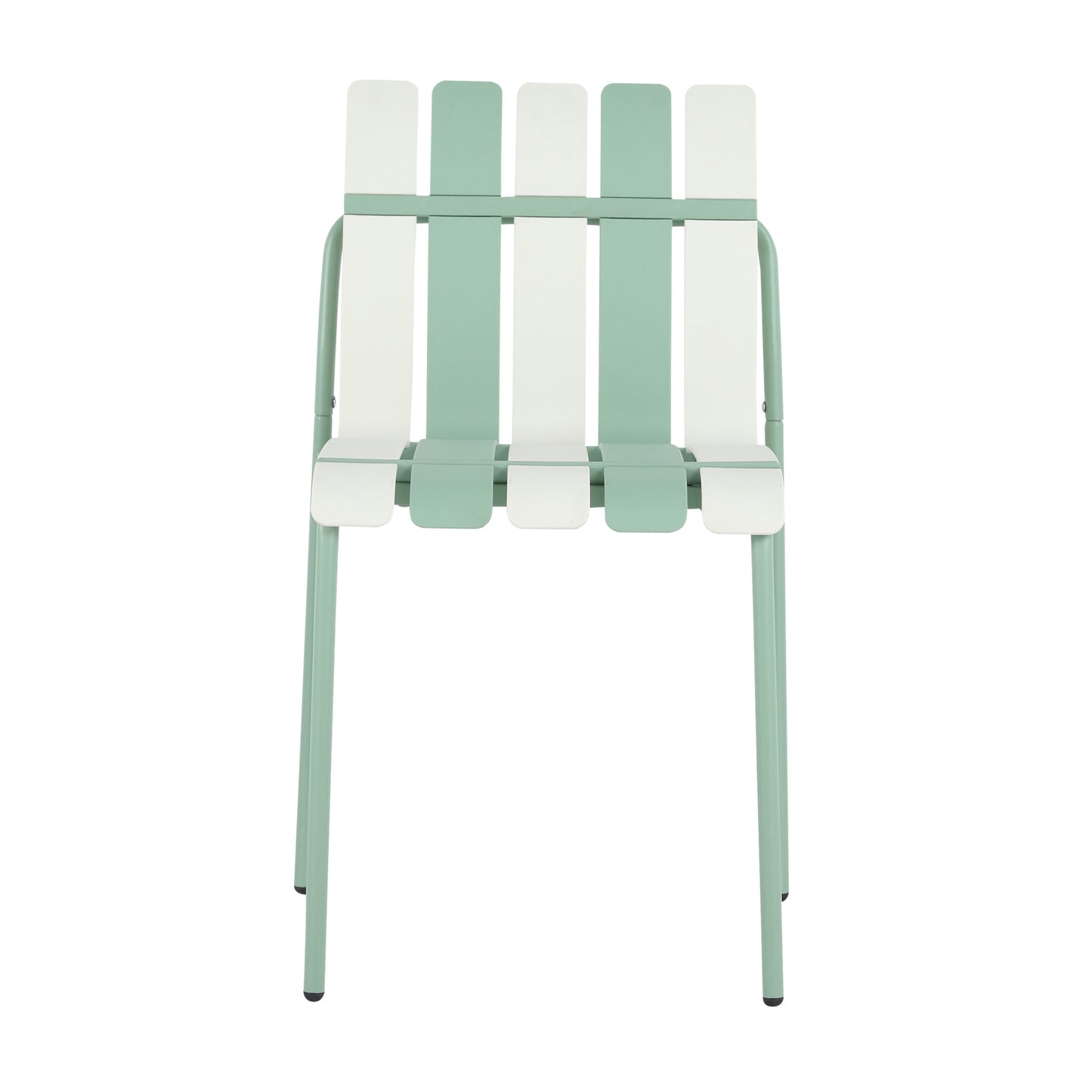 Summer- 4-Pack Modern Striped Color Block Chairs - Waterproof PP Seat & Sturdy Metal Legs, Indoor/Outdoor Dining Set for Patio, Balcony, Café (White & Green) Roomfitters
