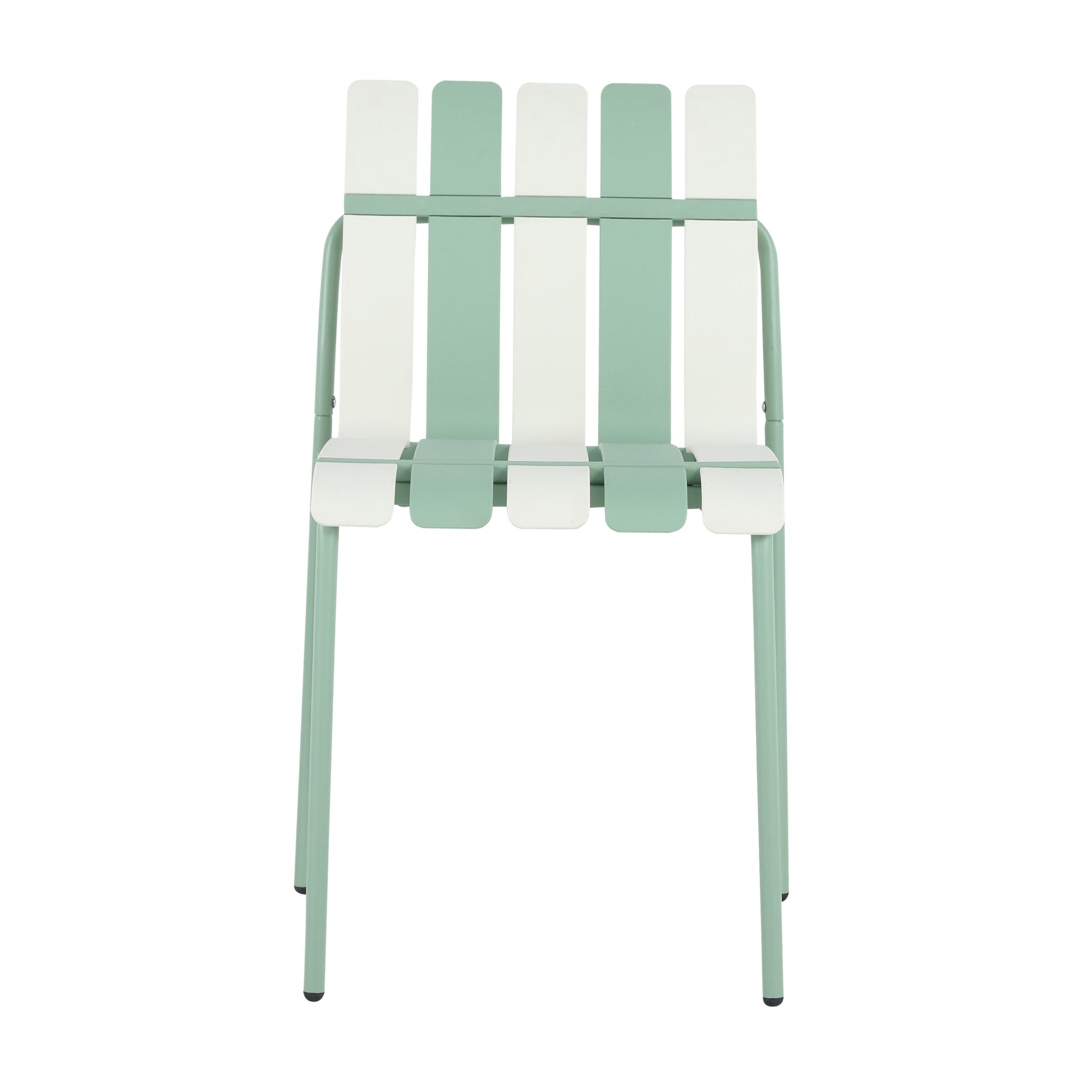 Summer- 4-Pack Modern Striped Color Block Chairs - Waterproof PP Seat & Sturdy Metal Legs, Indoor/Outdoor Dining Set for Patio, Balcony, Café (White & Green) Roomfitters