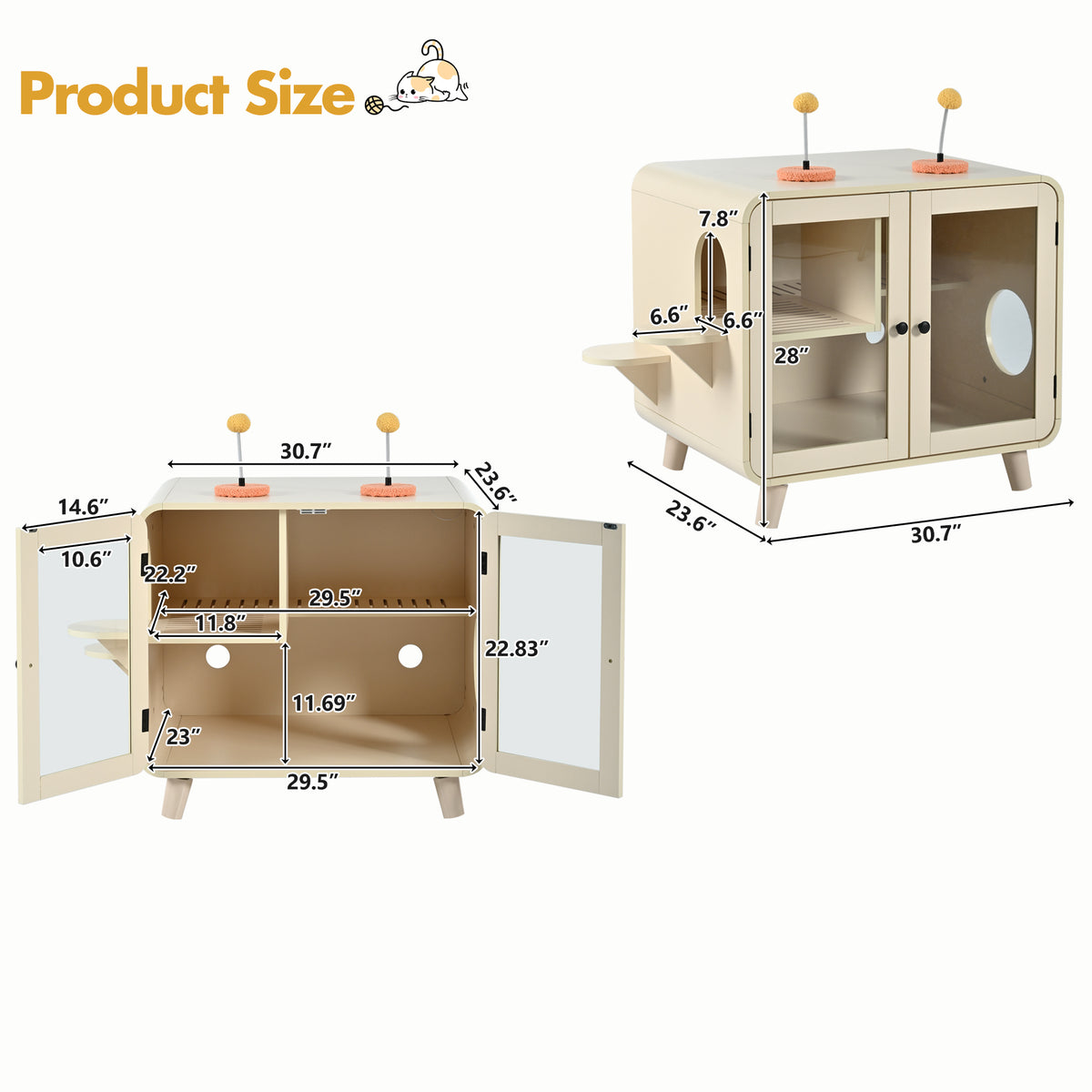 variant-group:rf-n704p419240a|Roomfitters Retro TV-Style Hidden Cat Litter Box Enclosure with App Controlled RGB LED Lights and Stairs Beige