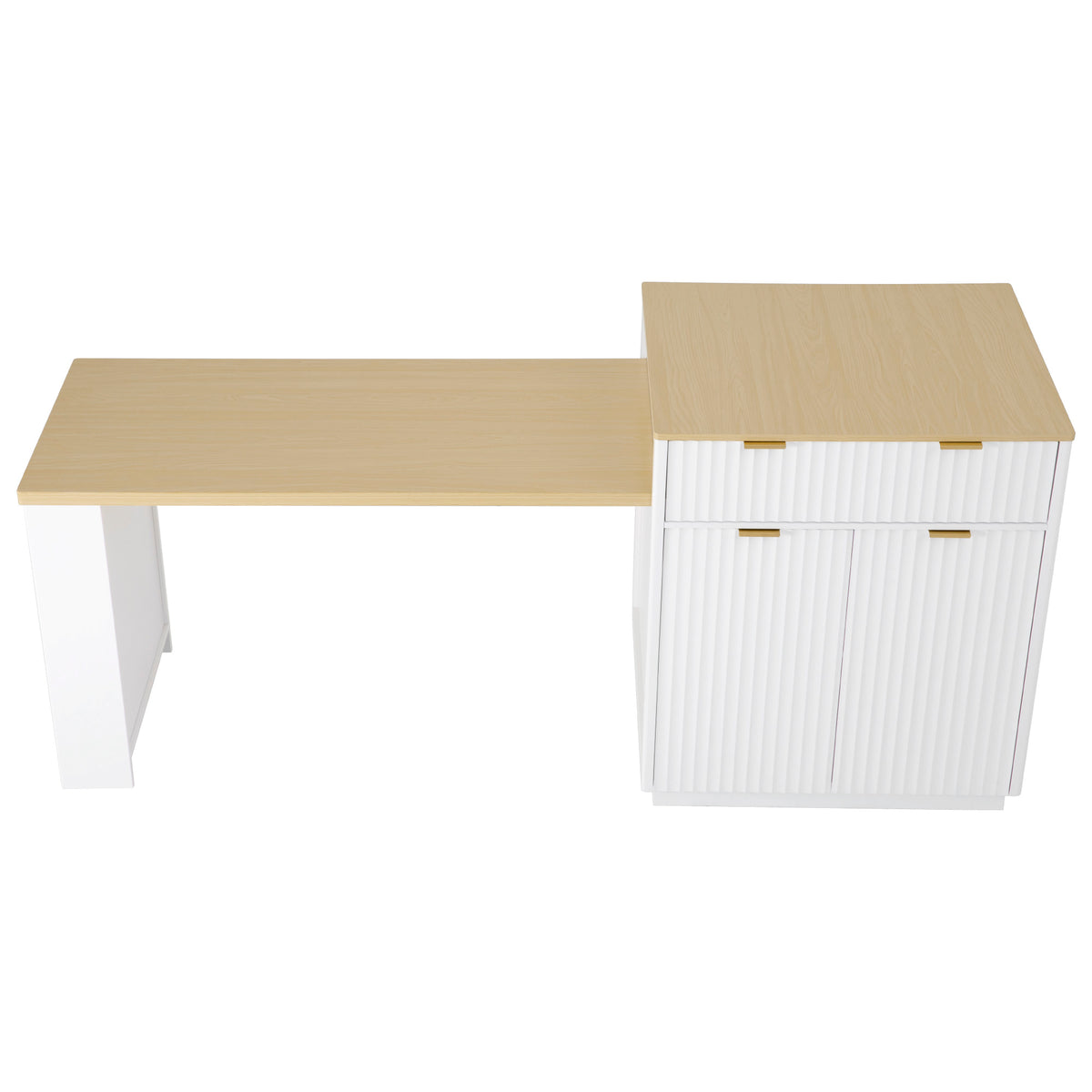 variant-group:rf-n707s000018w|Roomfitters 82.6" Fluted Kitchen Island with 51" Extendable Dining Table for 4-6, Power Outlet, White