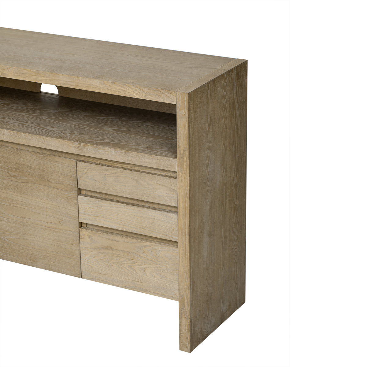 variant-group:rf-n711p289141o|Roomfitters 60" Modern Solid Wood Veneer Sideboard with 3 Doors & 3 Drawers, Open Shelf & Cable Cutout, Large Storage Cabinet for Dining, Hallway, Living Room, Natural