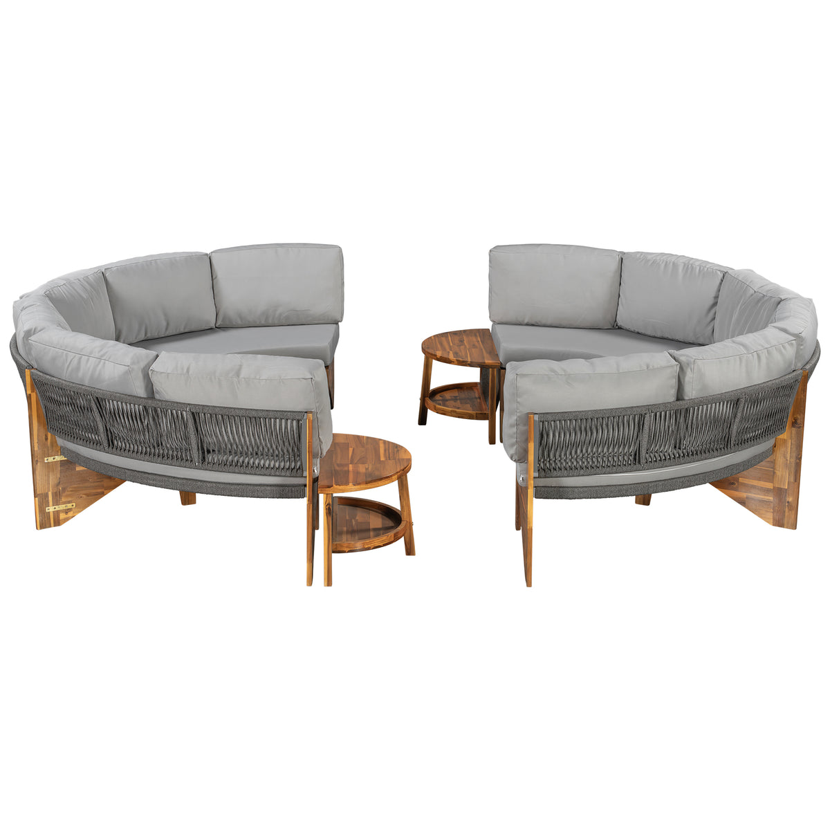 variant-group:rf-n711wy000468aae|Roomfitters 3-Piece Outdoor Sofa Set for 6, Half-Moon Patio Conversation Set, Grey Cushions, Rope Woven Steel Sectional