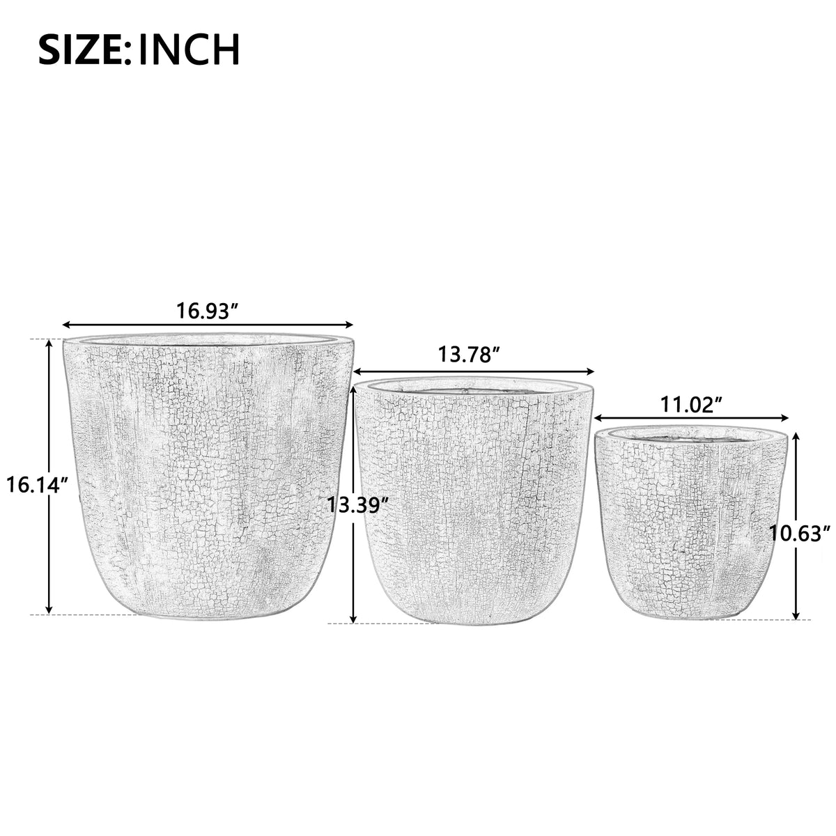 variant-group:rf-n711p406660e|Roomfitters Lightweight MGO Planter Set of 3, Round Weather Resistant Outdoor Indoor Flower Pots for Garden Patio, Gray