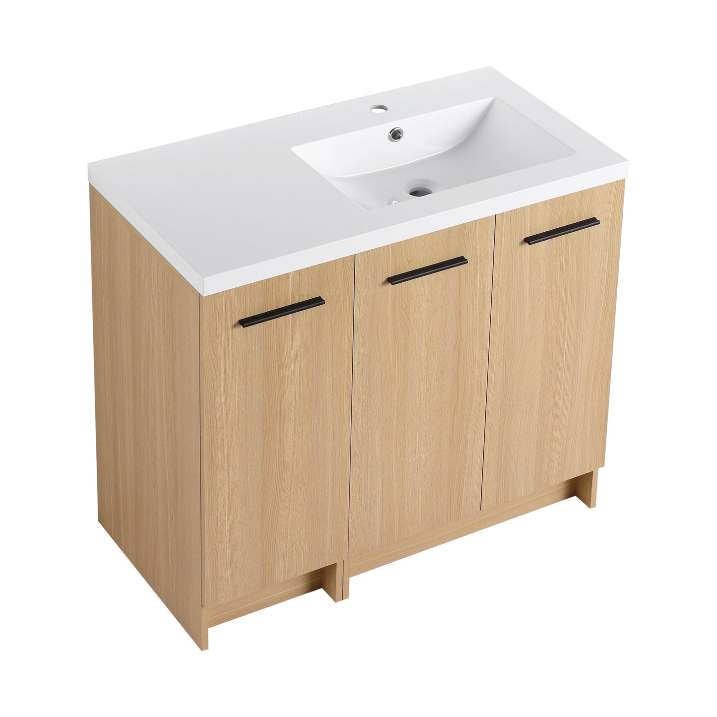 36" Modular Freestanding Bathroom Vanity with 36" Resin Sink Top, Light Oak, 2-Piece Cabinet (24" 2-Door + 12" 1-Door), KD Cabinet, Includes Black & Brushed Aluminum Handles Roomfitters