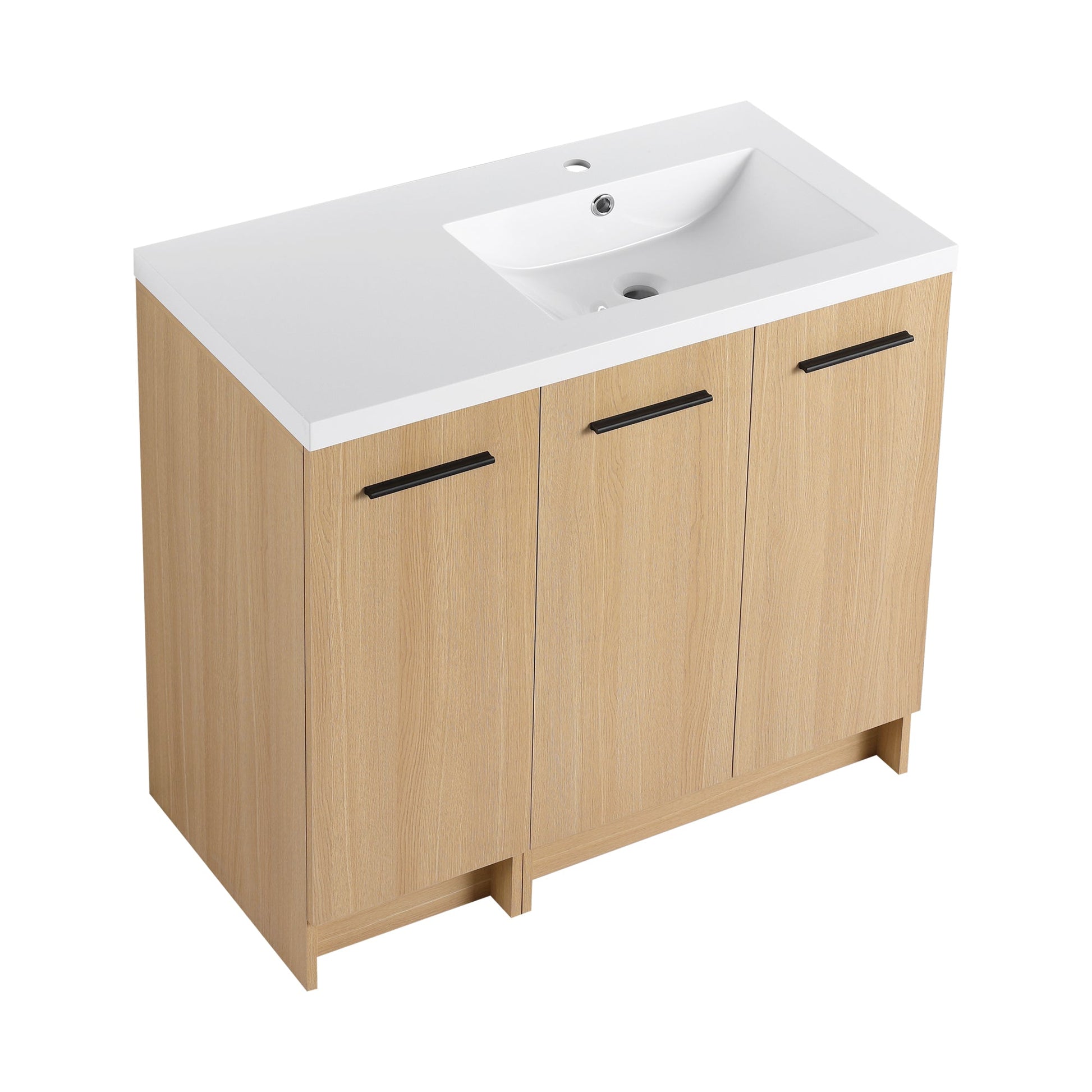 36" Modular Freestanding Bathroom Vanity with 36" Resin Sink Top, Light Oak, 2-Piece Cabinet (24" 2-Door + 12" 1-Door), KD Cabinet, Includes Black & Brushed Aluminum Handles Roomfitters