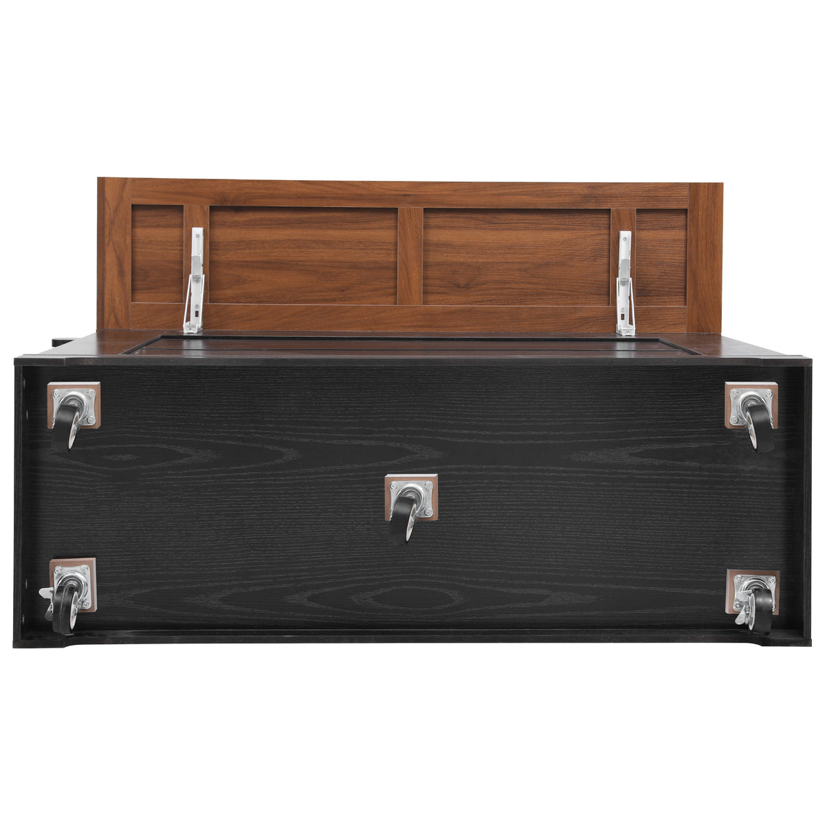 variant-group:rf-n707p263637b|Roomfitters 53" Rolling Kitchen Island with Drop Leaf, Mobile Cart with Glass Doors, 5 Side Shelves & Power Outlets, Black