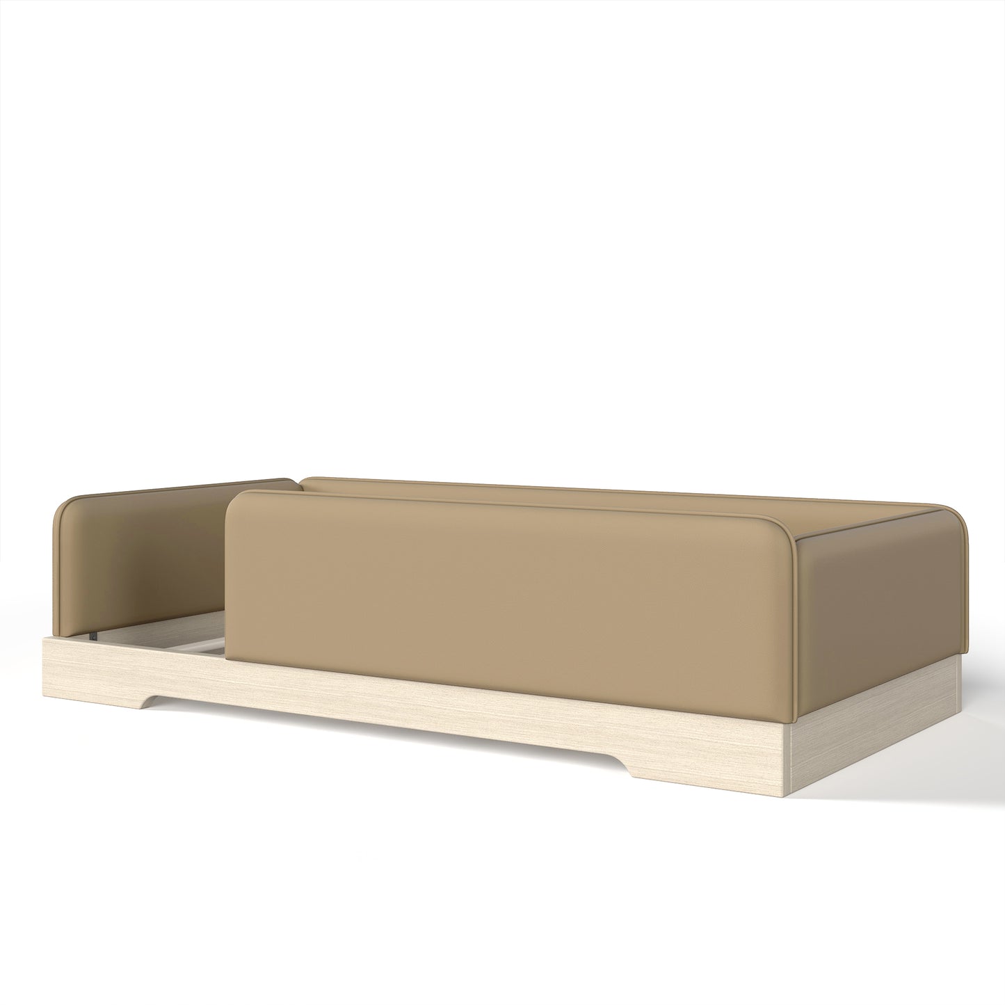 variant-group:rf-w1580p493126|Roomfitters Twin Size Upholstered Floor Bed Frame with Removable Guardrails, Faux Leather Low Profile Platform, Brown