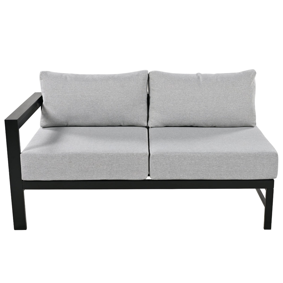 Roomfitters Modern U-Shaped Outdoor Sectional Sofa Set, 5-6 Seat Patio Conversation, Grey Cushions, Iron Frame Pit Roomfitters