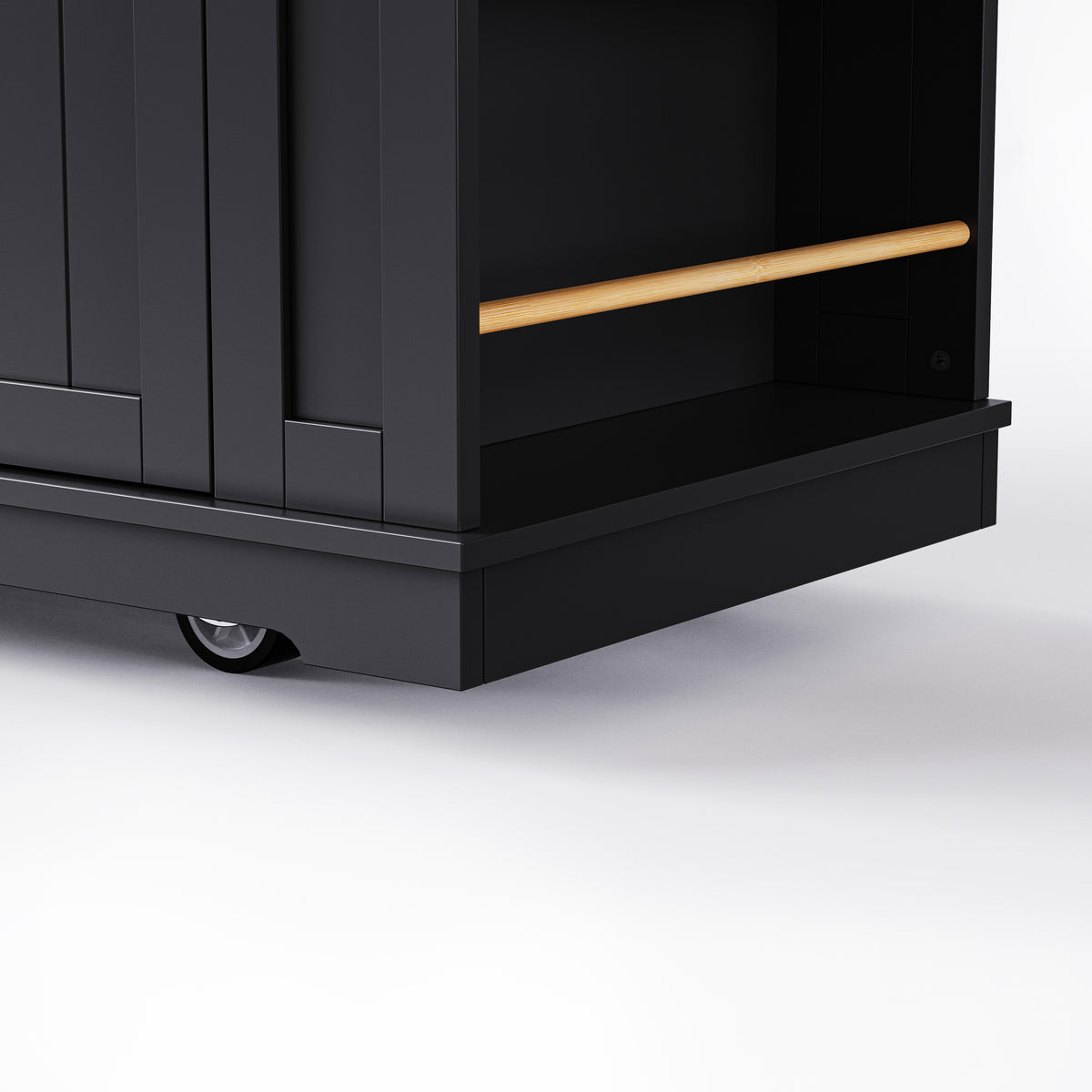 variant-group:rf-n707s003007b|Roomfitters 53" Kitchen Island with 2 Bar Stools, Drop Leaf, Power Outlet, Rolling Kitchen Cart Set with Storage, Black