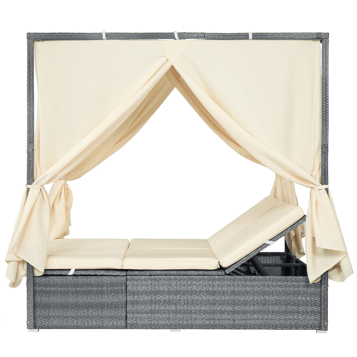 variant-group:rf-n711wy000471aaa|Roomfitters Modern Tropical Beige PE Rattan Outdoor Double Sun Lounger, Patio Daybed, Adjustable Recline, Canopy