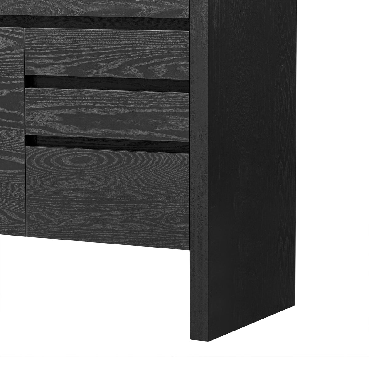 variant-group:rf-n711p289141b|Roomfitters 60" Modern Solid Wood Veneer Sideboard with 3 Doors & 3 Drawers, Open Shelf & Cable Cutout, Large Storage Cabinet for Dining, Hallway, Living Room, Black