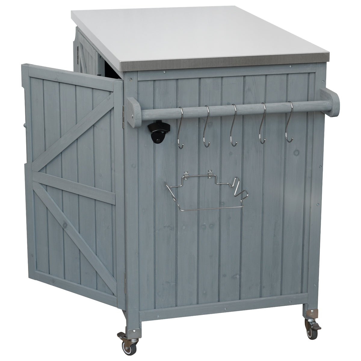 variant-group:rf-n707p370287g|Roomfitters 42.1" Grill Cart, Outdoor Kitchen Island with Stainless Steel Top, BBQ Prep Station with Spice Rack, Grey+Blue