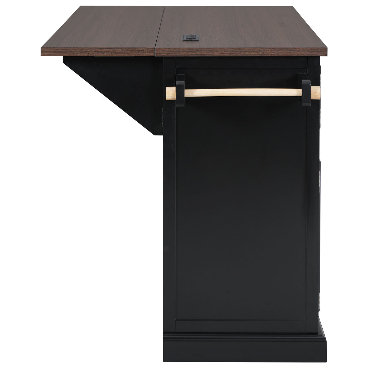 variant-group:rf-n707s300277b|Roomfitters 54.9" Kitchen Island with Drop Leaf, Rolling Kitchen Cart with Barn Door and Glass Door, Storage Cabinet, Black