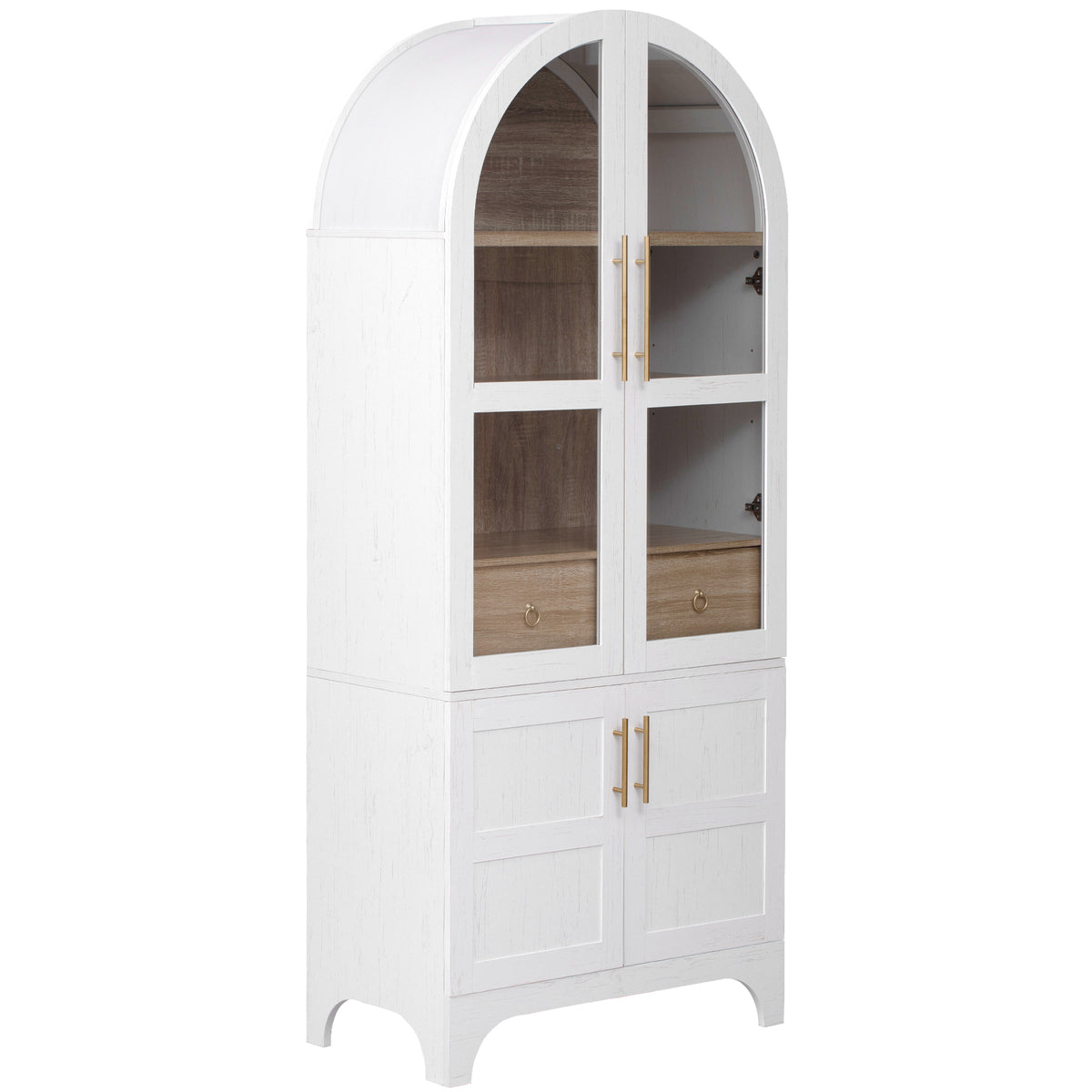 variant-group:rf-n707s288969w|Roomfitters 71" Pantry Cabinet with Arched Top & Glass Doors, 4-Door Storage Hutch with Adjustable Shelves for Kitchen, White