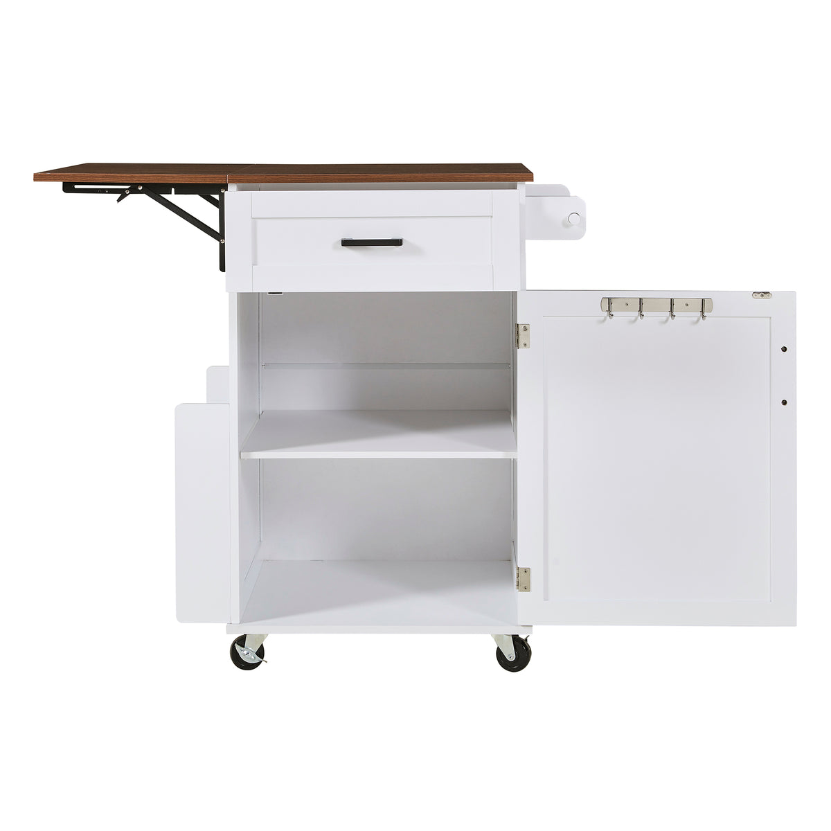 variant-group:rf-n707p404539w|Roomfitters 39.3" Kitchen Island with Drop Leaf, Rolling Kitchen Cart with Storage Drawer and Spice Rack, Modern Style, White