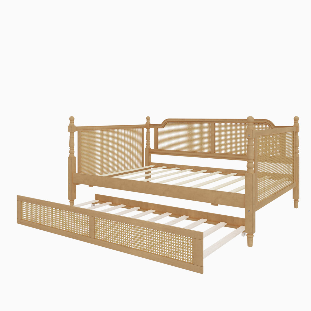 variant-group:rf-n701bs701p415494d|Roomfitters Full Size Traditional Rattan Daybed Frame with 2 Storage Drawers, French Country Wood Bed, No Box Spring, Walnut