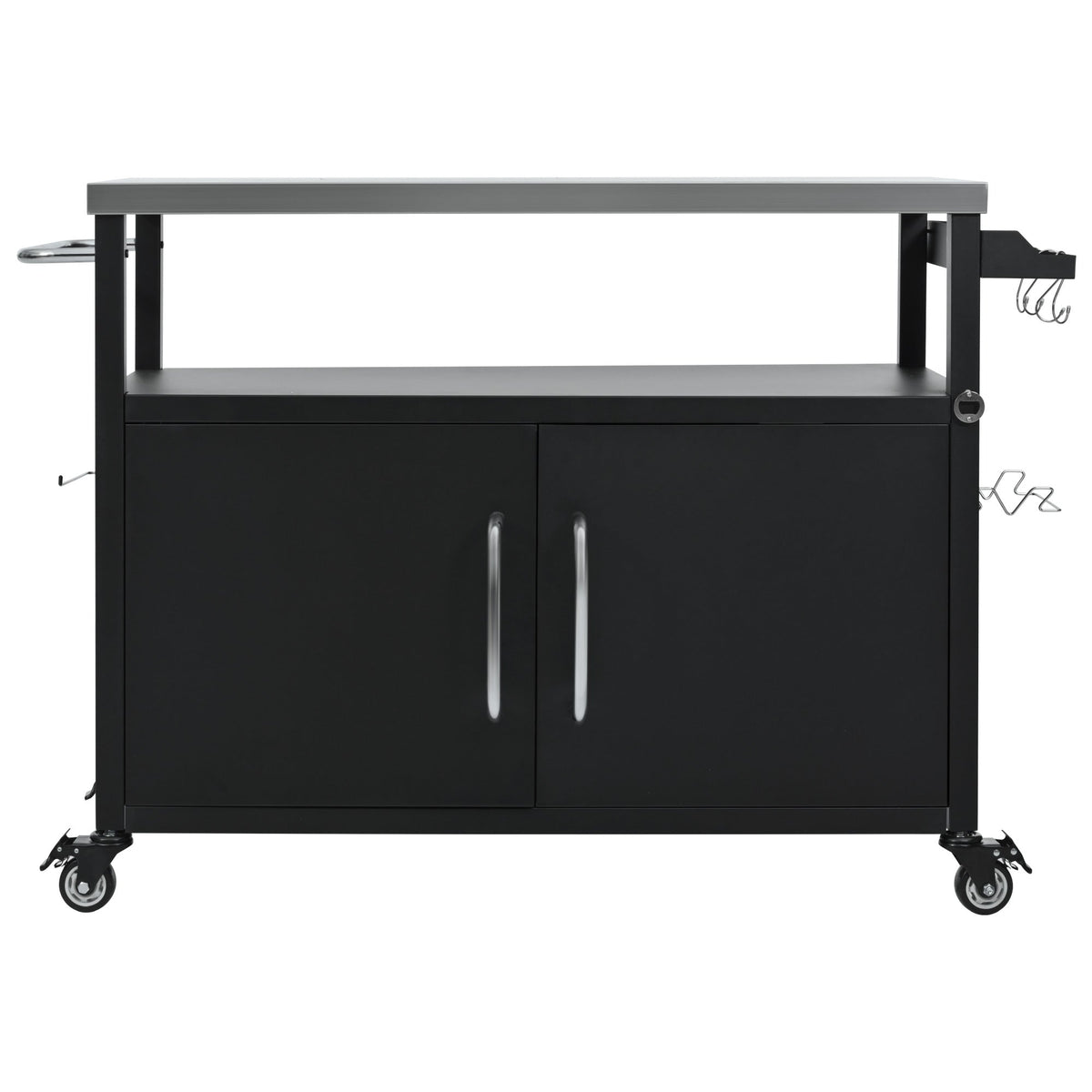 Roomfitters 54.5" Outdoor Kitchen Island with Stainless Steel Top, Rolling Grill Prep Cart with Propane Tank Storage, Black